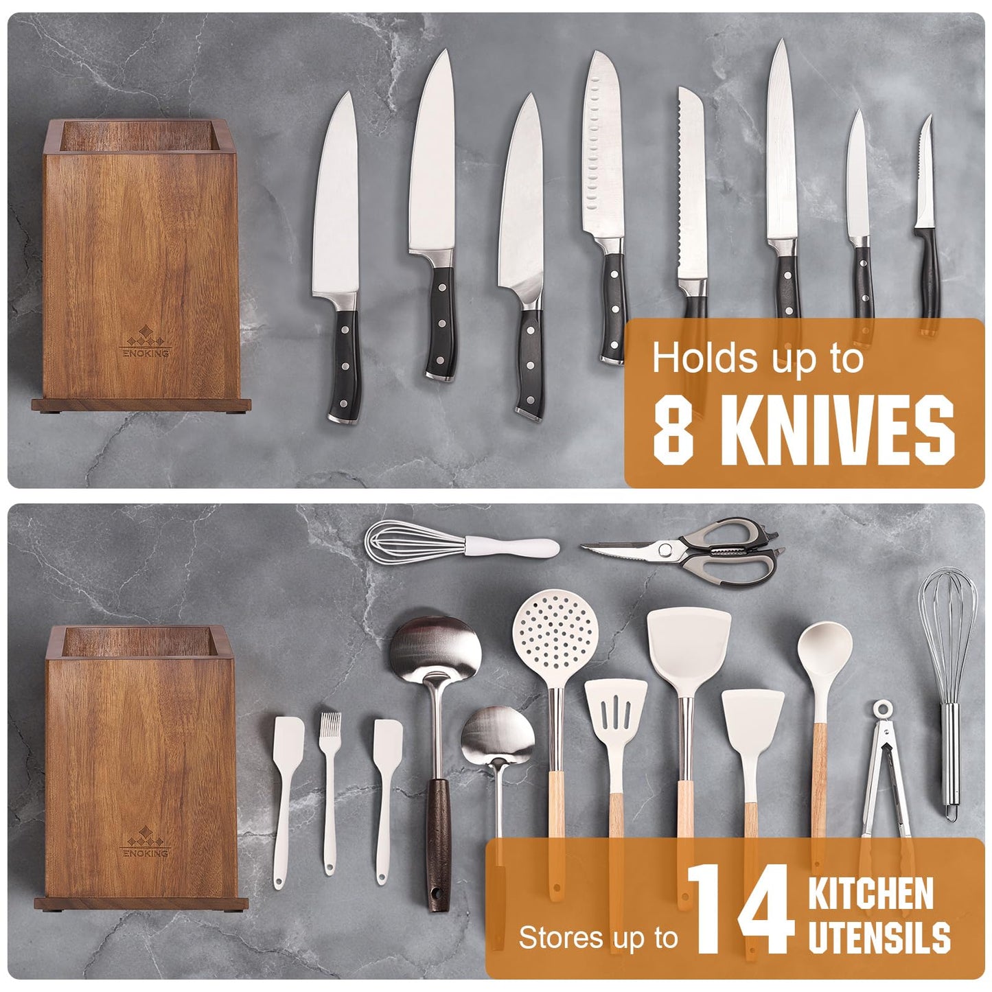 Magnetic Knife Holder without Knives, Acacia Wood Kitchen Utensil Holder with Strong Magnet, Universal Knife Block for Knives, Scissors & Utensils