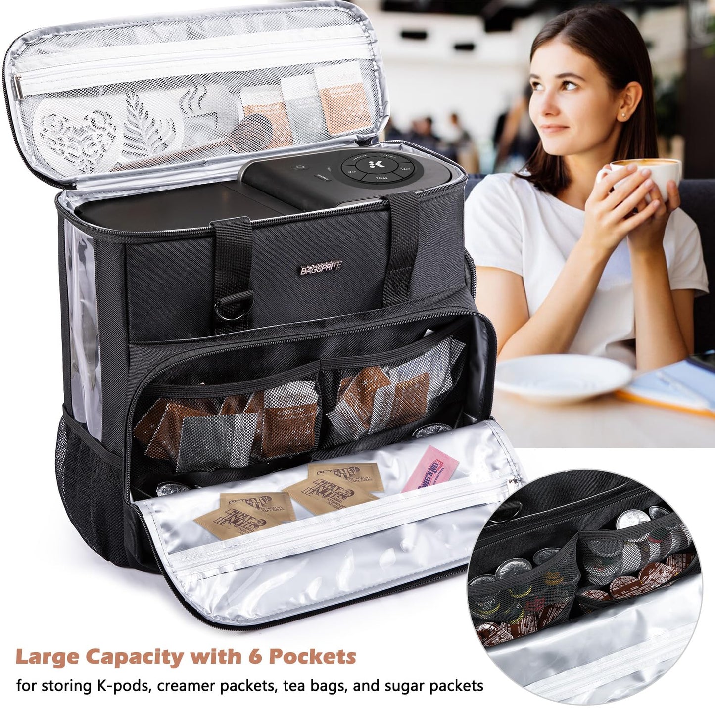 BAGSPRITE Travel Coffee Maker Carrying Case for Keurig K-Mini Plus & K-Slim – Portable Single Serve Coffee Machine Storage Bag with Accessories Space, Coffe e Maker Travel Bag