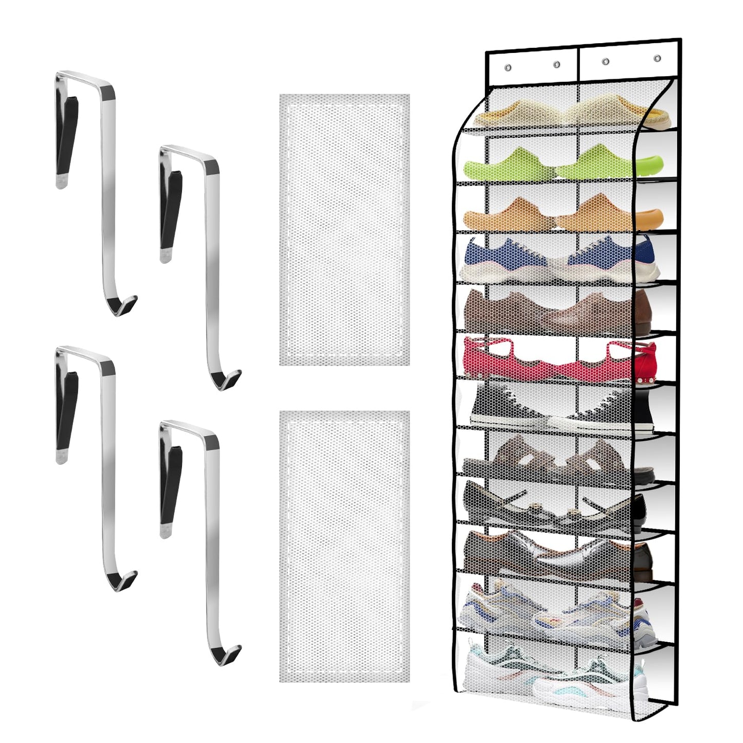 Kotkn Over The Door Shoe Organizer with 12 Large Breathable Pockets - Durable Hanging Storage for the Entire Family's Shoes (White)