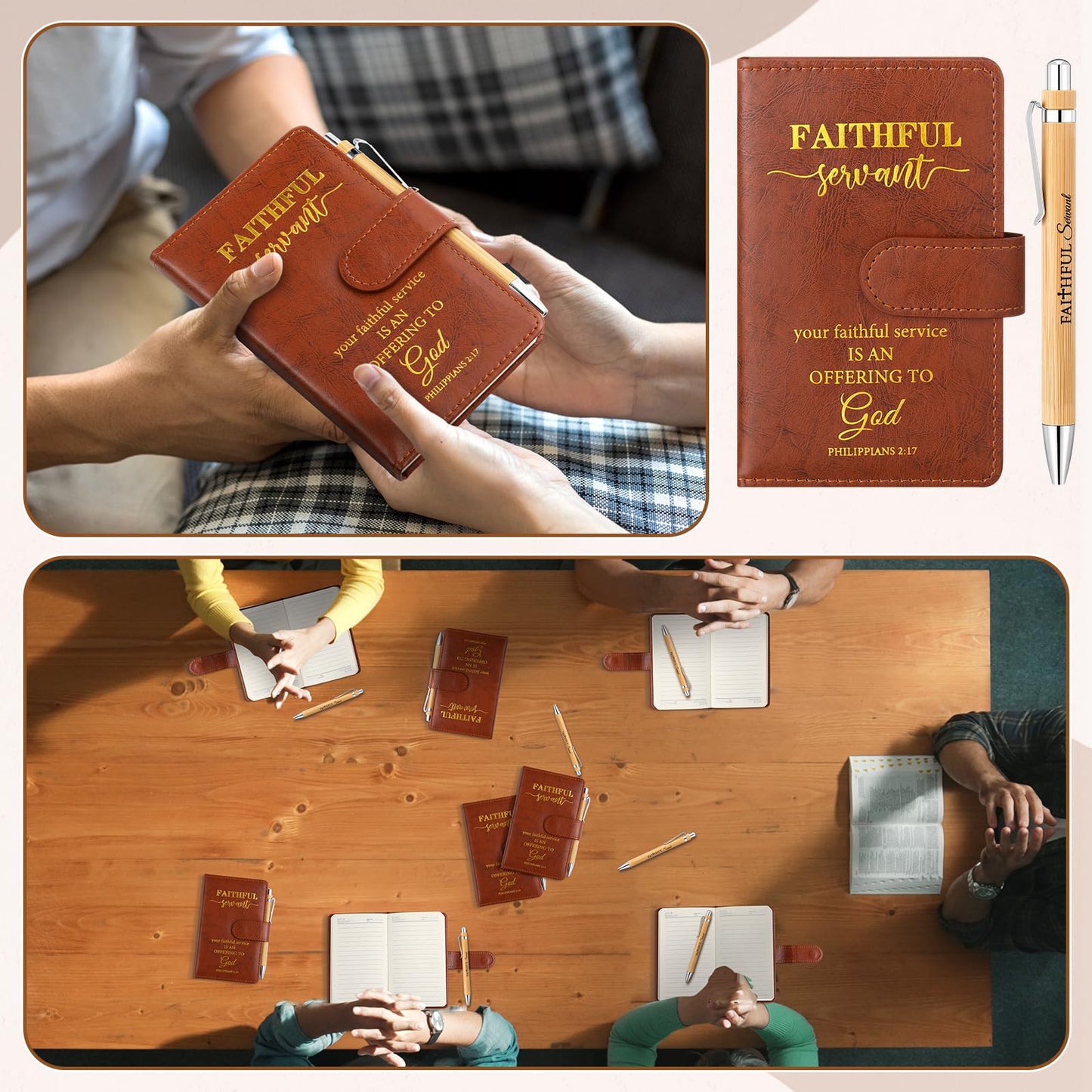 10 Set/20 Pcs Christian Faithful Servant Gift Bulk Father's Day Religious Journal Notebook with Bible Pen Deacon Ordination Pastor Employee Business Minister Appreciation for Men Church Sunday School