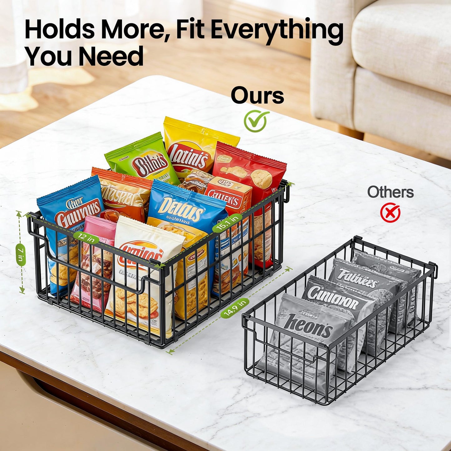 MSERCUOR Freezer Organizer Bins, 3 Pack Big Stackable Deep Chest Freezer Organizer Bins, Foldable Baskets with Handles, Black Storage Container Baskets for 5 to 9 Cu.FT Deep Freezer Sort Frozen Meats