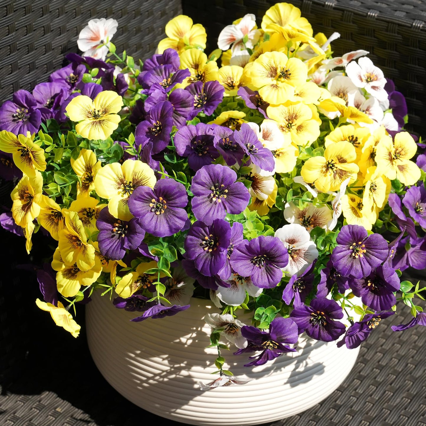 Fanfantoey Artificial Flowers for Outdoors,UV Resistant Fake Flowers Silk Pansy for Outside Porch Yard Patio Home Decor