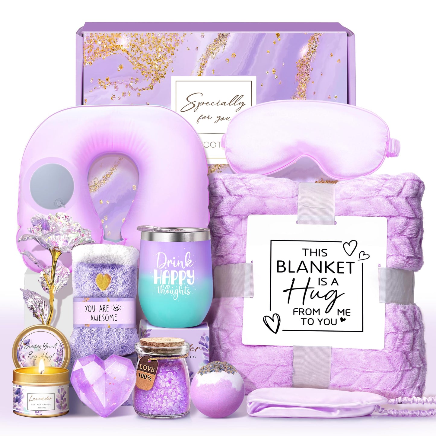 LUCOTIYA Gifts for Women, Get Well Soon Birthday Gift Basket for Her Friends Daughter Bestie Teachers Self Care Package with Flannel Blanket Idea for Mom