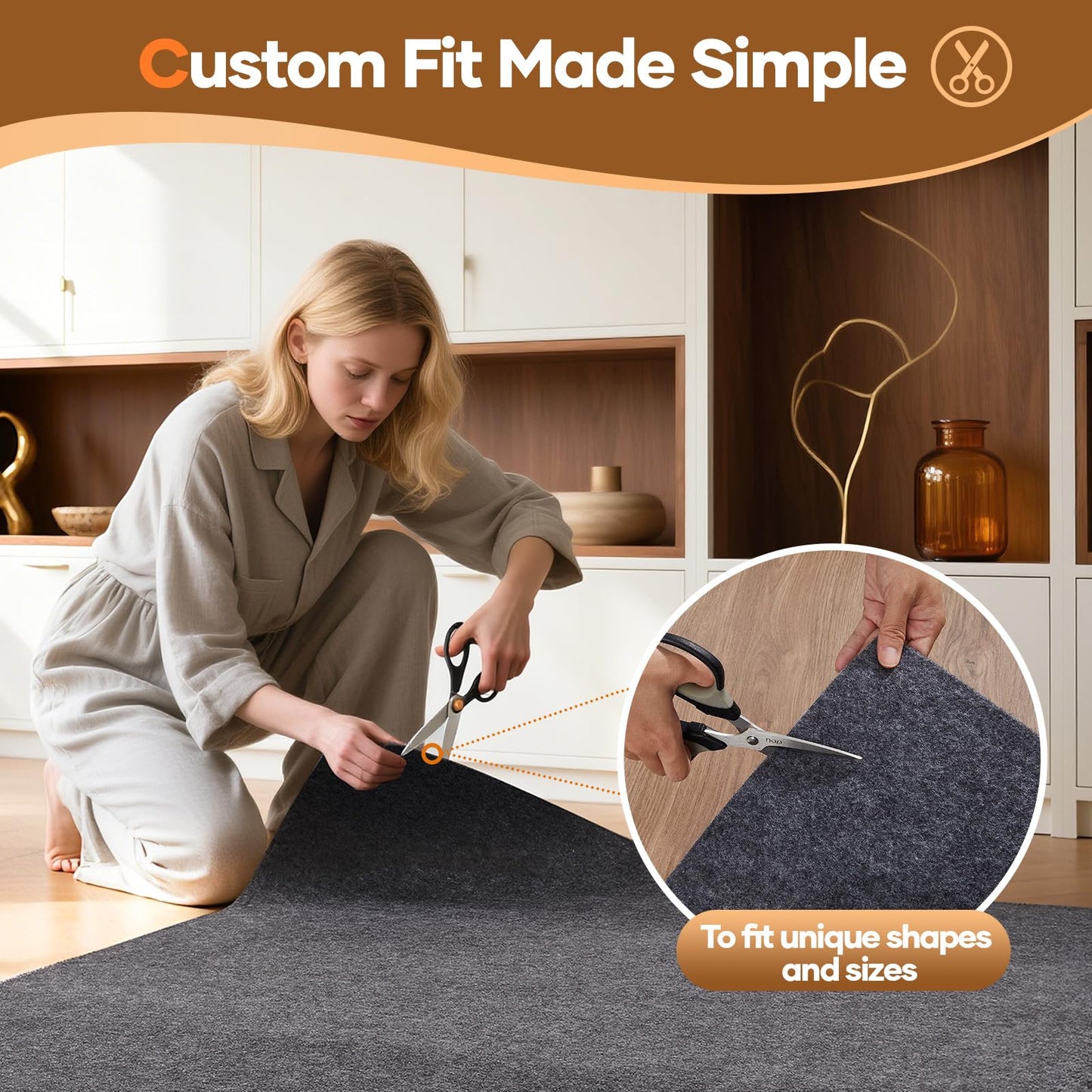 Veken Non Slip Cushioned Rug Pad Gripper 3 x 5 Ft, Felt and Silicone Backing, 1/4 inch Thick Carpet Liner for Hardwood Floors and Finishes, Under Area Rugs Anti Skid Mat, Keep Rugs Safe and in Place