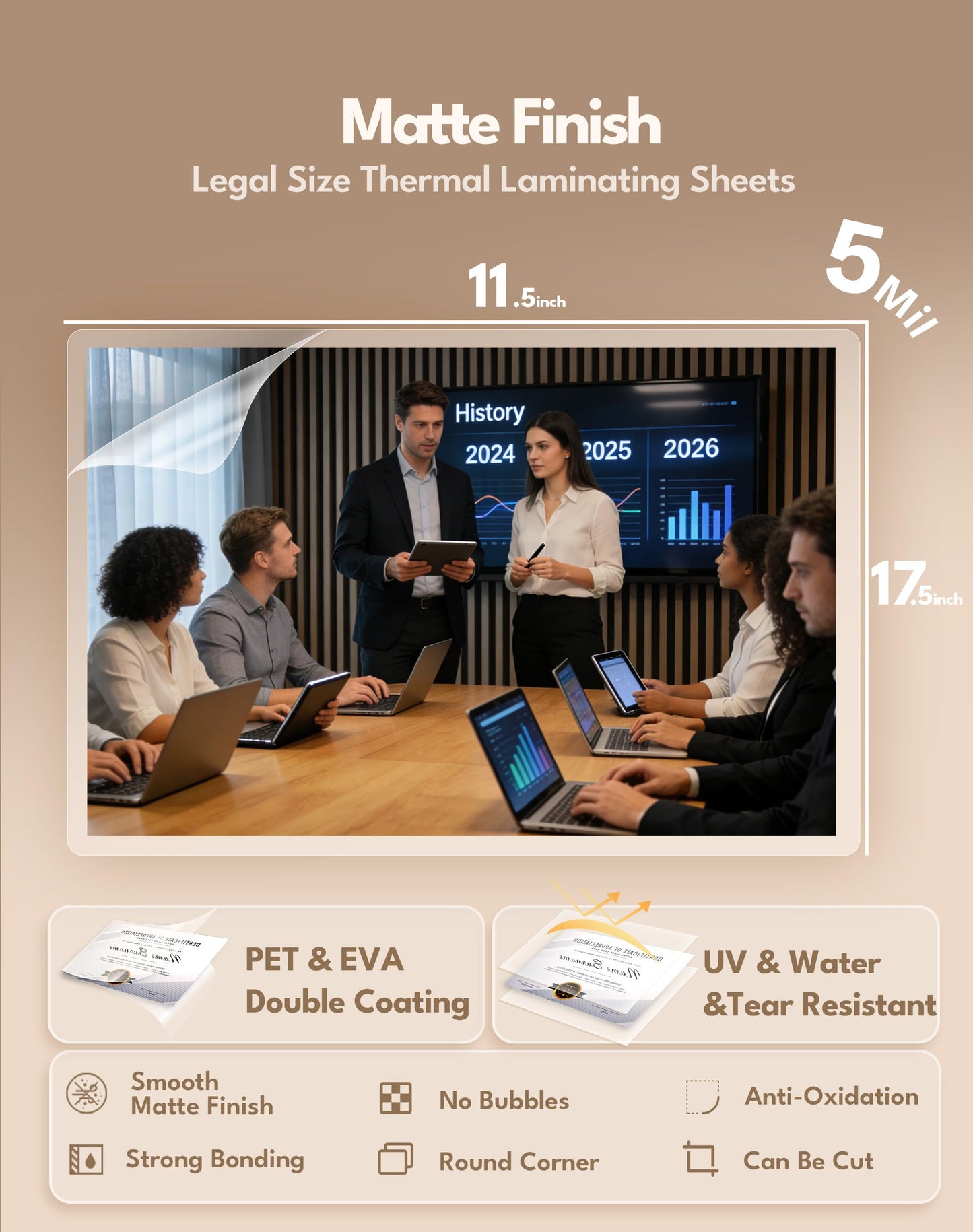 Uinkit 5mil Matte Laminating Pouches, 100Pack 11.5x17.5 Inches - Anti-Glare Premium Menu Protector, Industrial Grade for High-End Restaurants, Bars & Outdoor Use - Heavy Duty Laminator Required