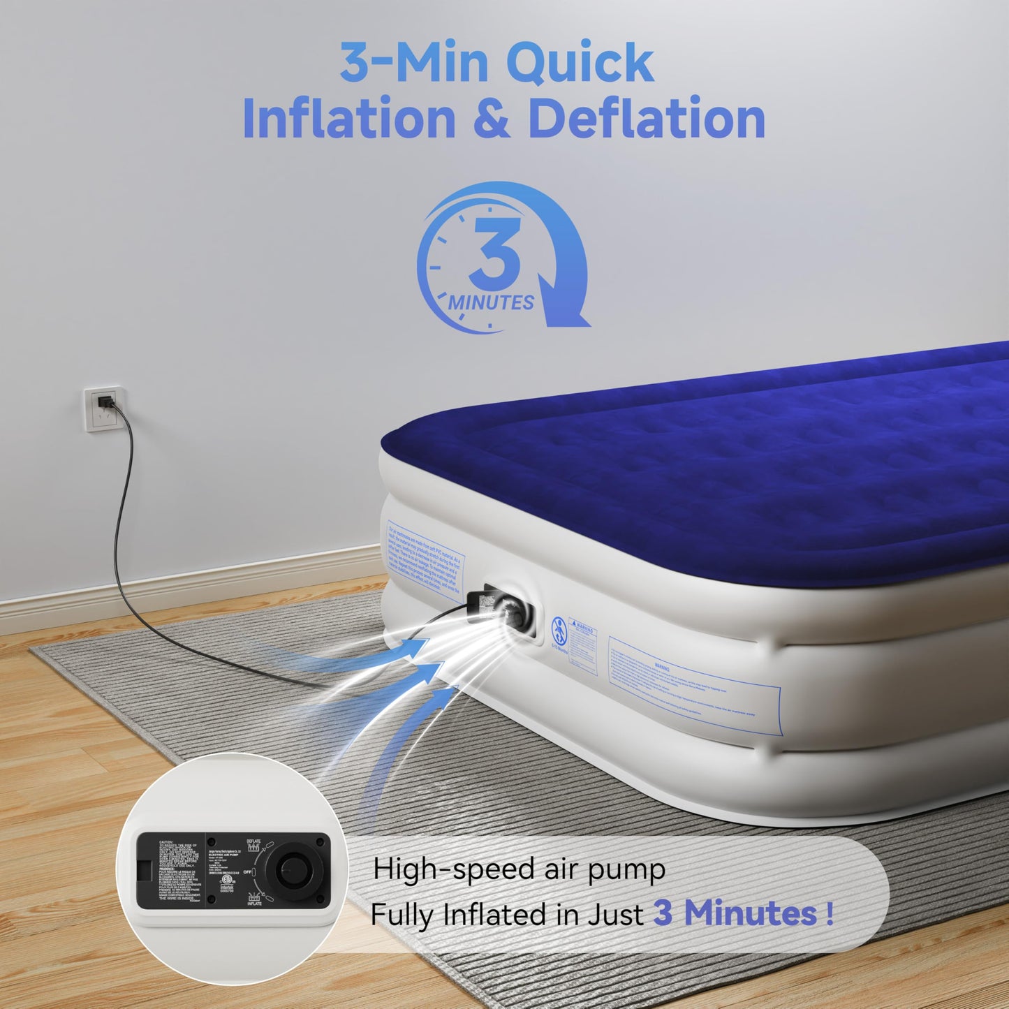 Sebor Air Mattress Twin with Built-in Pump 18", Comfortable Self-Inflating Air Mattress with High-Speed Pump, Durable Blow Up Mattress Twin with Storage Bag for Guests, Camping, Travel