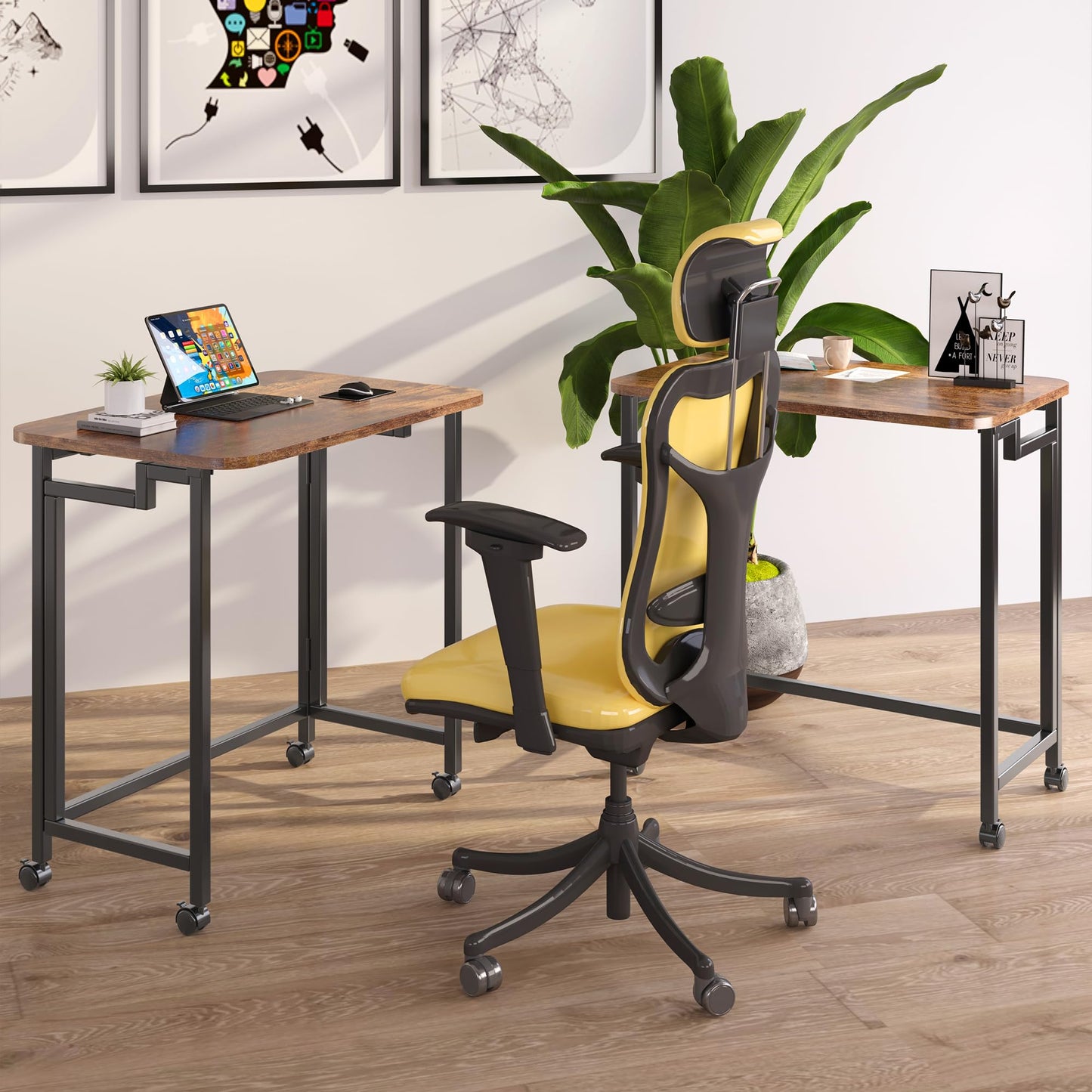 JSB Small Folding Computer Desk with Storage Bag and Hook Writing Modern Industrial Work Table Laptop for Home Office White (Rustic & Brown, 23.6")