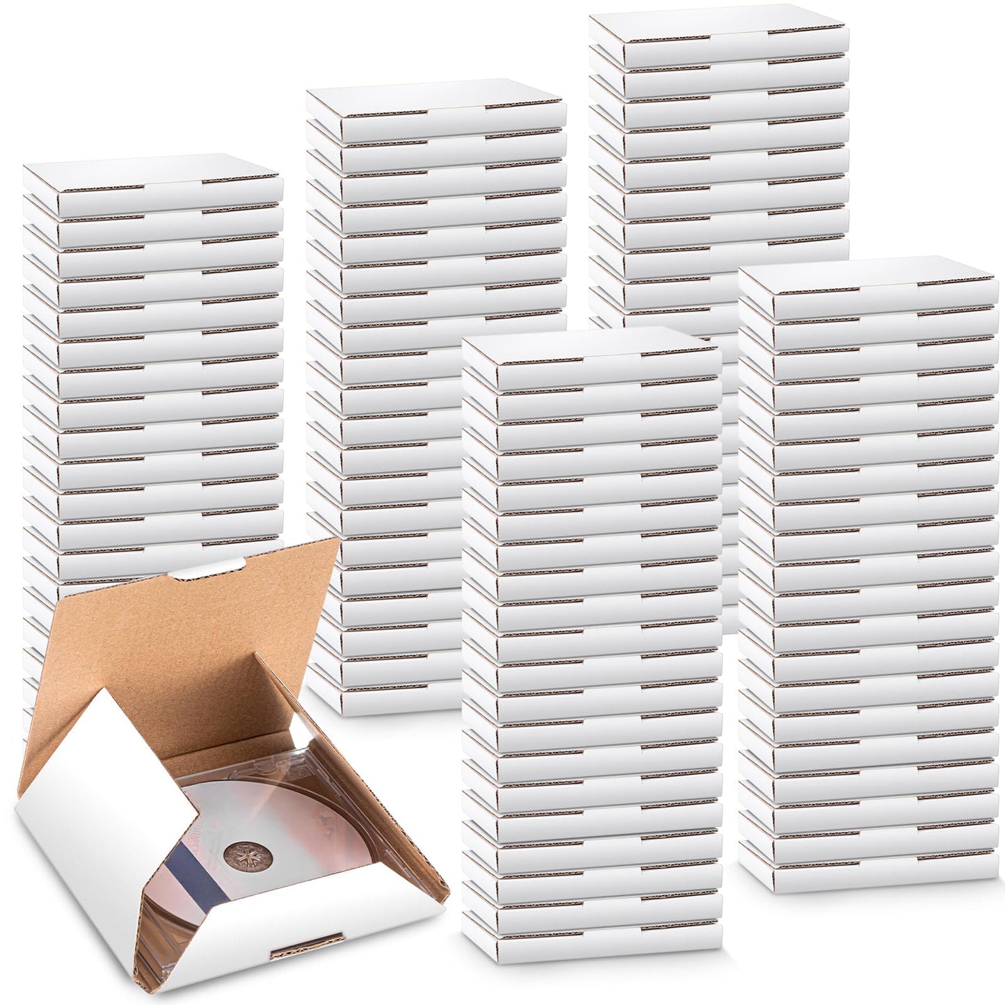Fuyoooo 5 5/8"l x 5"w x 7/16"h Cd Mailer Box Cd Shipping Boxes Corrugated Mailing Bags for Moving, Shipping, Storage, or Small Business Packaging(White,100 Pcs)