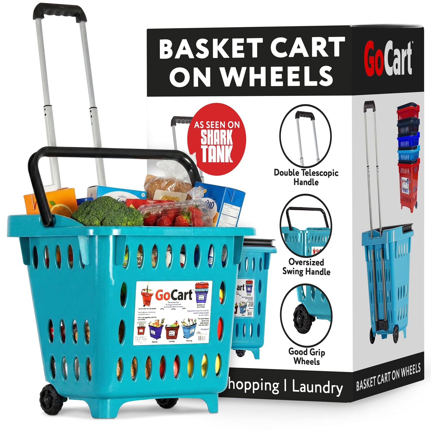 dbest products GoCart,Teal Grocery Cart Shopping Laundry Basket on Wheels