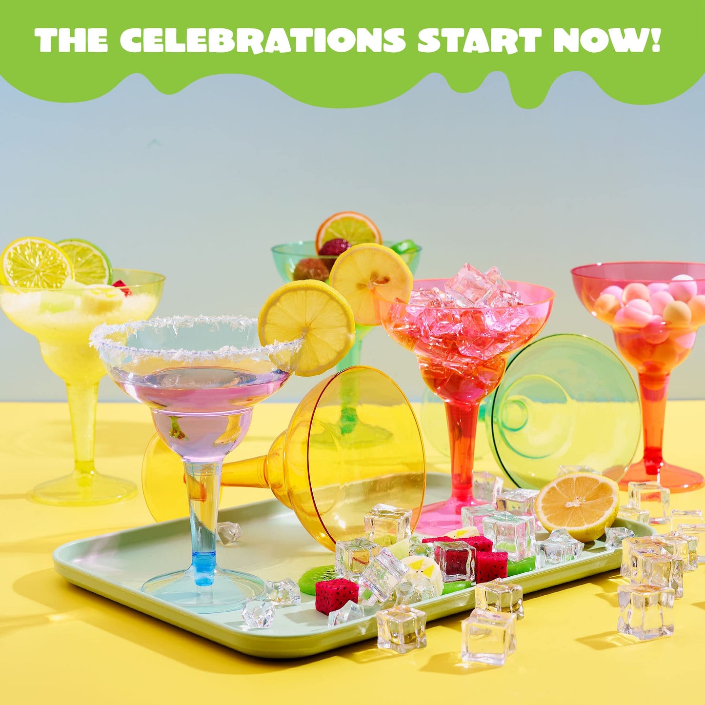 JOYIN 48PCS Plastic Margarita Glasses Cups, 12 oz Neon Disposable Cocktail Cup, Drink Cups for Cinco De Mayo Fiesta Decoration, Mexican Theme Party Supplies