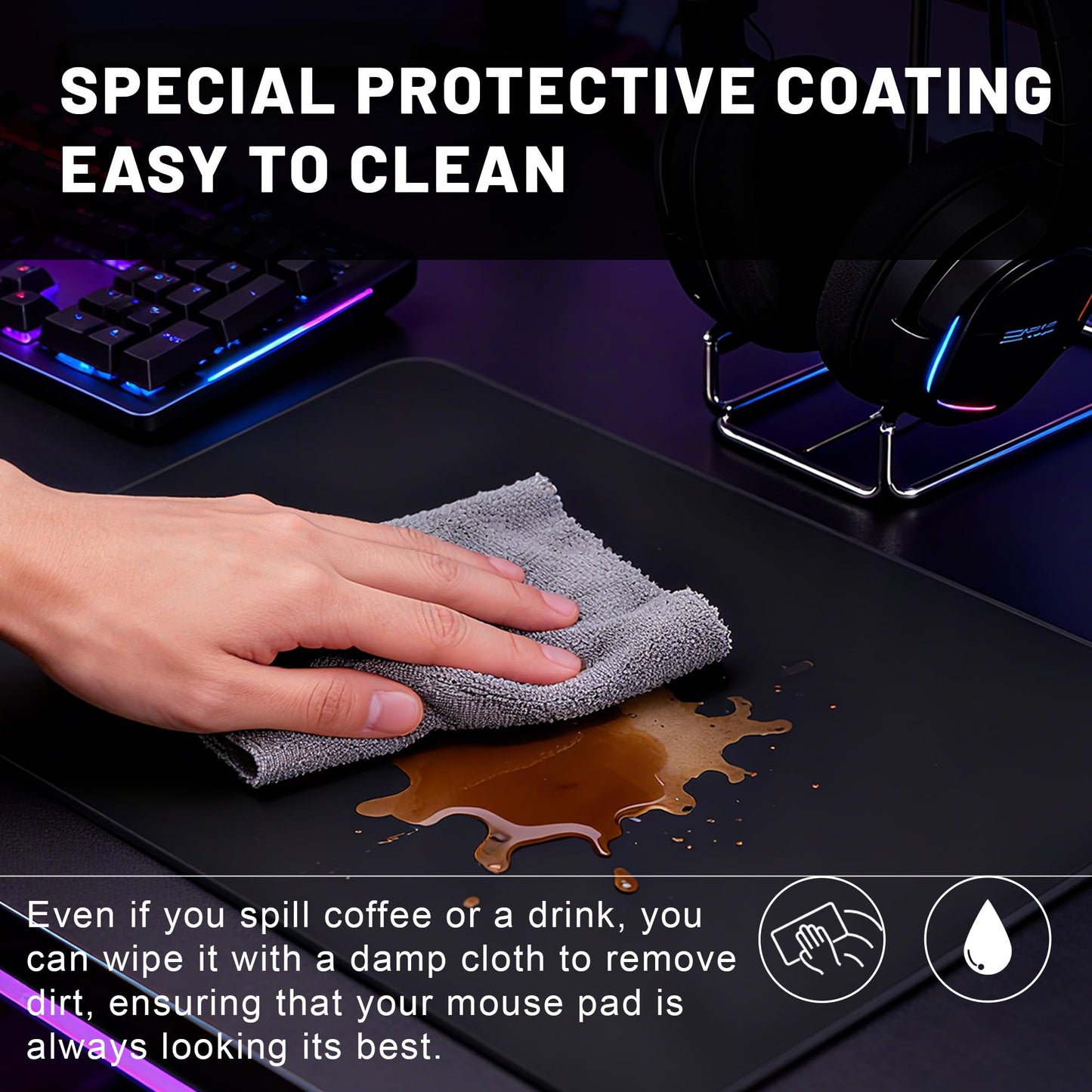 BoBliss Tempered Glass Gaming Mouse Pad-15.7" x 11.8",High-Precision Mousepad(with Mouse Glides) Suitable for Gaming and Office Use,Ultra-Smooth Hard Mouse Pad with Storage Pouch,Black.