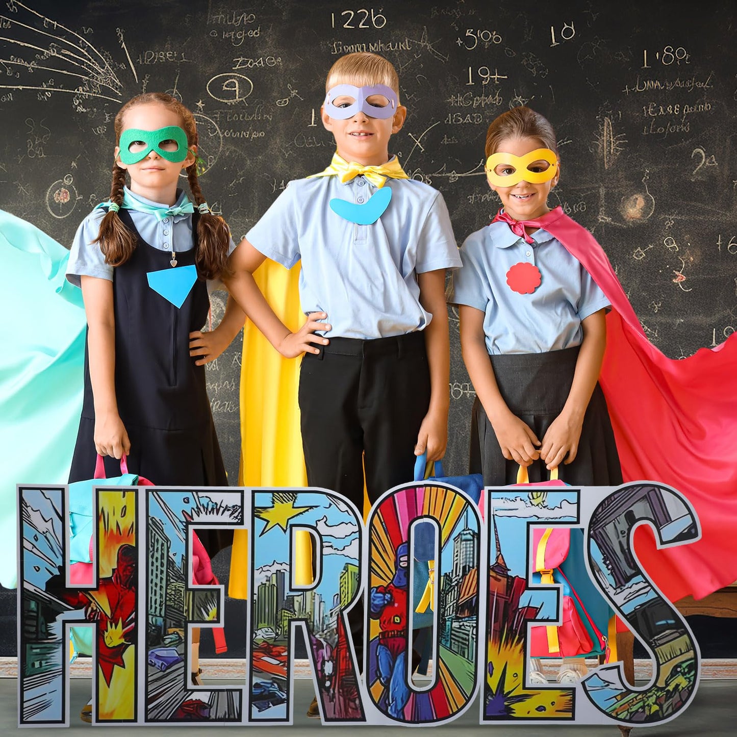 Bucherry 7.7ft Heroes Comic Letter Cardboard Cutout Stand up Life Size Hero Themed Party Decoration Backdrop Photo Props Stand up for Theme Activities Supply