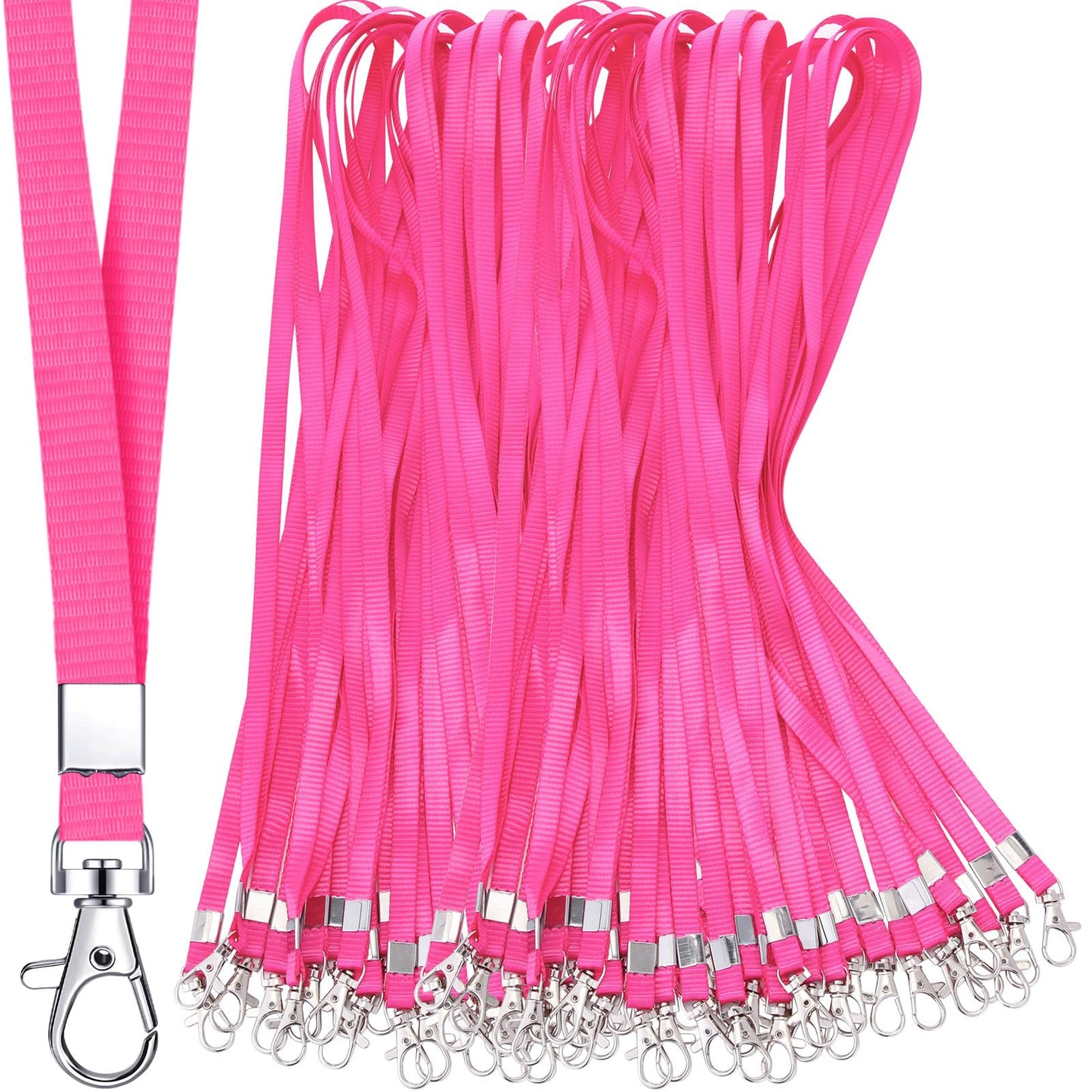 Cholemy 150 Pcs Pink Lanyards for ID Badges Nylon Necklace Lanyard Bulk with Clip Swivel Hook for Women Staff Students Key Chains (Lobster Clasp)