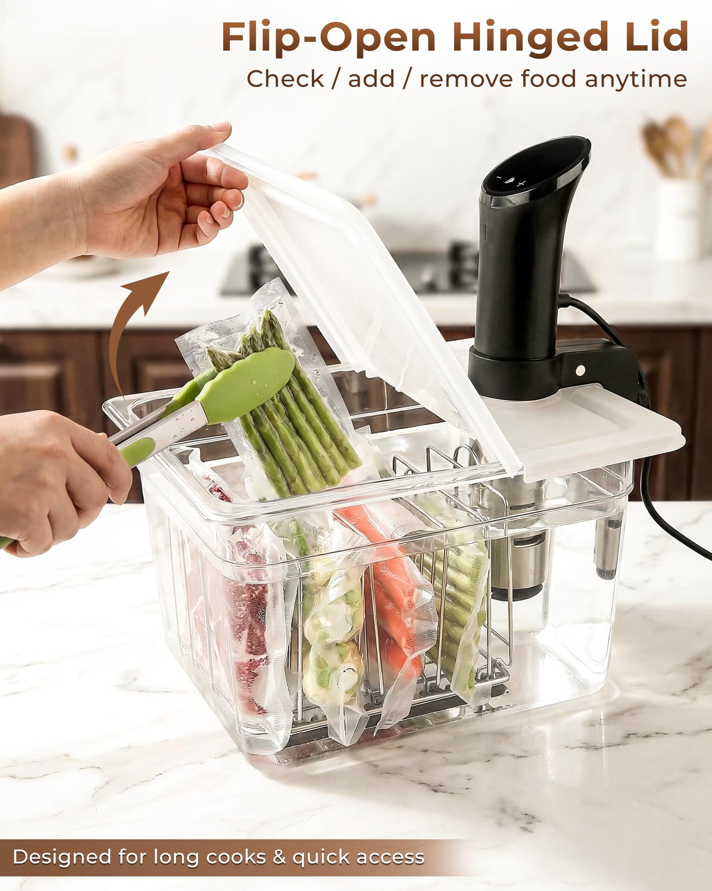 EVERIE 12 Quart Sous Vide Container with Collapsible Hinged Lid + Wobble-Free Stainless Steel Rack Divider— NSF Approved Container, BPA-Free Lid, Compatible with Anova and Instant Pot