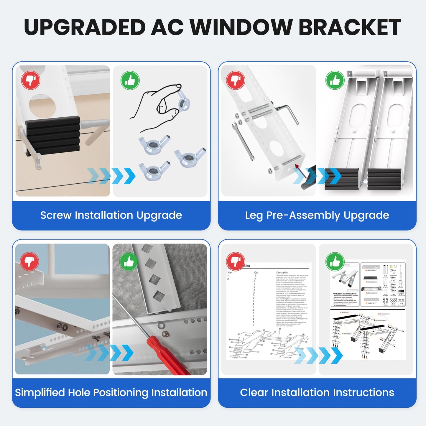 TAKTOPEAK Window Air Conditioner Support Bracket: 220lbs Dual Arm Universal Window AC Bracket for 5,000-24,000 BTU Units, Heavy Duty Window AC Mount for 3‘-12" Brick Concrete Wood Walls