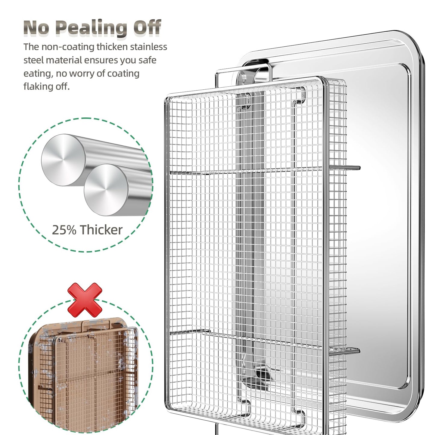 Air Fryer Basket for Oven, 25% Thicker, OPENICE 2 Set Oven Air Fryer Basket and Tray with Magnetic Cheat Sheet, Stainless Steel Air Fryer Pans and Crisper Tray for Convention