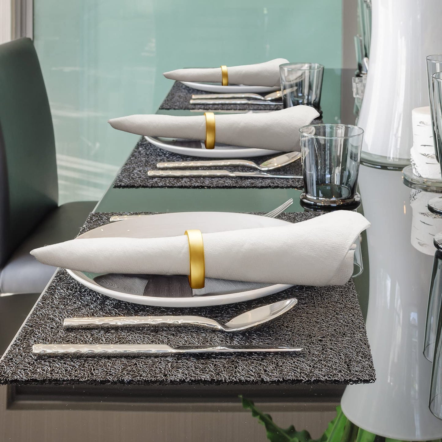 100 Pcs Stainless Steel Napkin Rings Festival Metal Napkin Ring Holders Modern Serviette Buckles Metallic Adornment for Table Settings Kitchen Dinner Party Wedding (Matte Gold Semicircle)