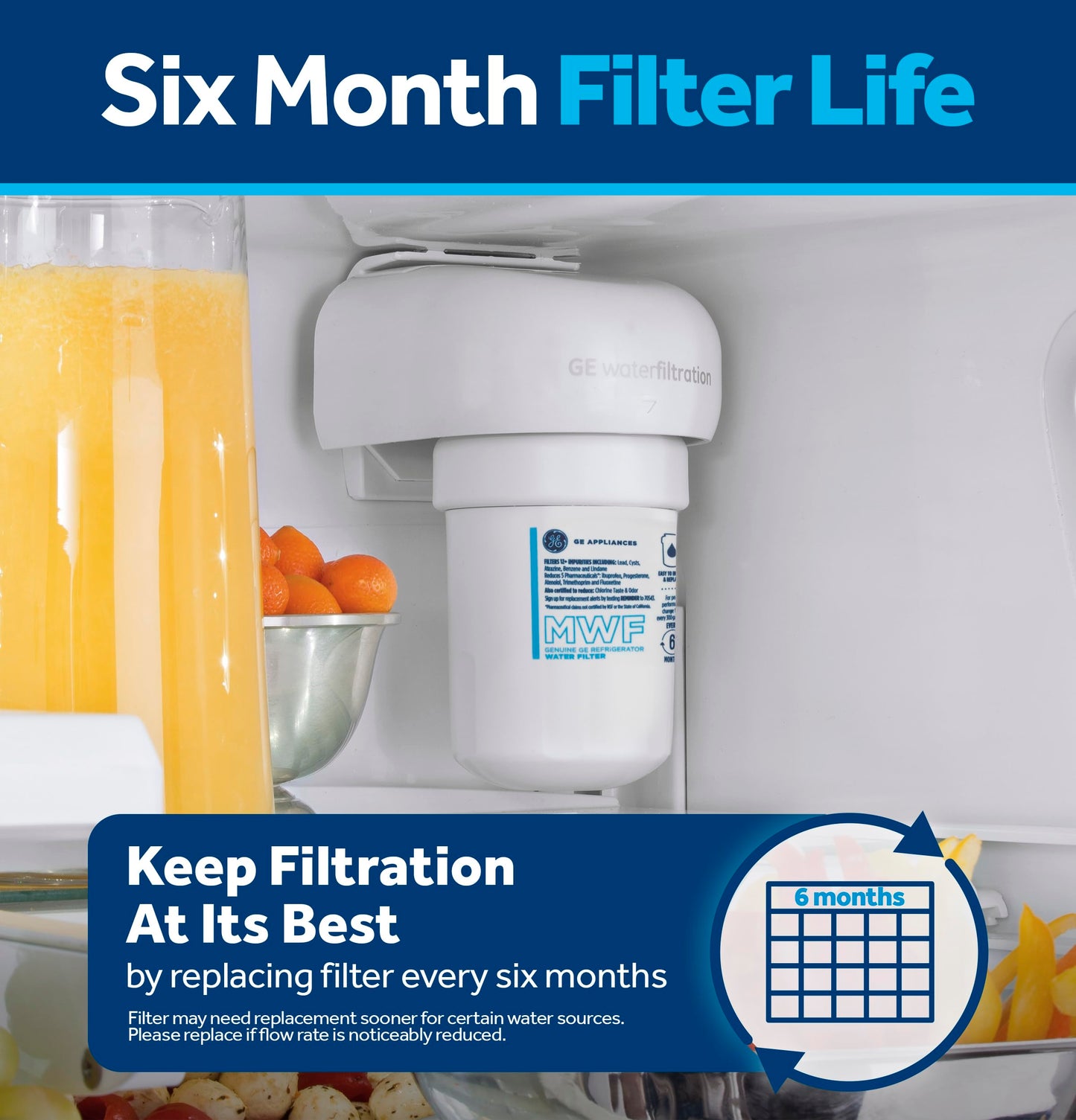GE MWF Refrigerator Water Filter, Genuine Replacement Filter, Certified to Reduce Lead, Sulfur, and 50+ Other Impurities, Replace Every 6 Months for Best Results, Pack of 1