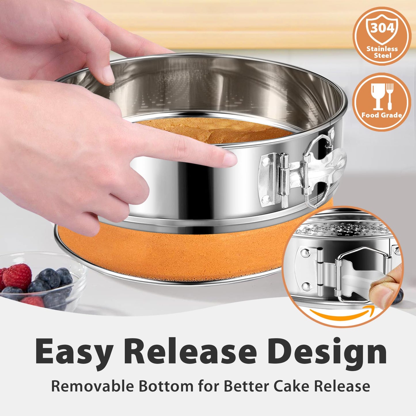 Stainless Steel Springform Pan 9 Inch Nonstick, Leakproof Spring Form Pan for Cheesecake, Cheesecake Pan with Protector, Cheese Cake Pans for Baking, 9 Inch Springform Pan with 50Pcs Parchment Paper