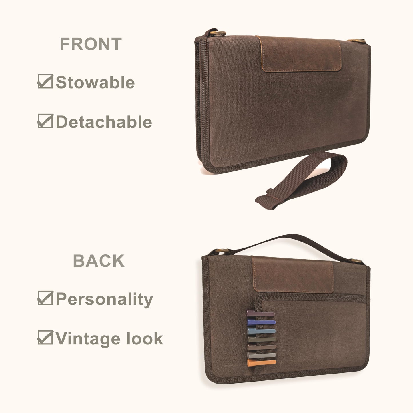 A5 Zippered Field Journal Cover with Detachable Strap, Waxed Canvas ＆ Leather Accent Notebook Organizer Case with Pen Holder, Includes 5.8″ x 8.3″ Refill, for Work, Business, Travel, Sketching, Brown