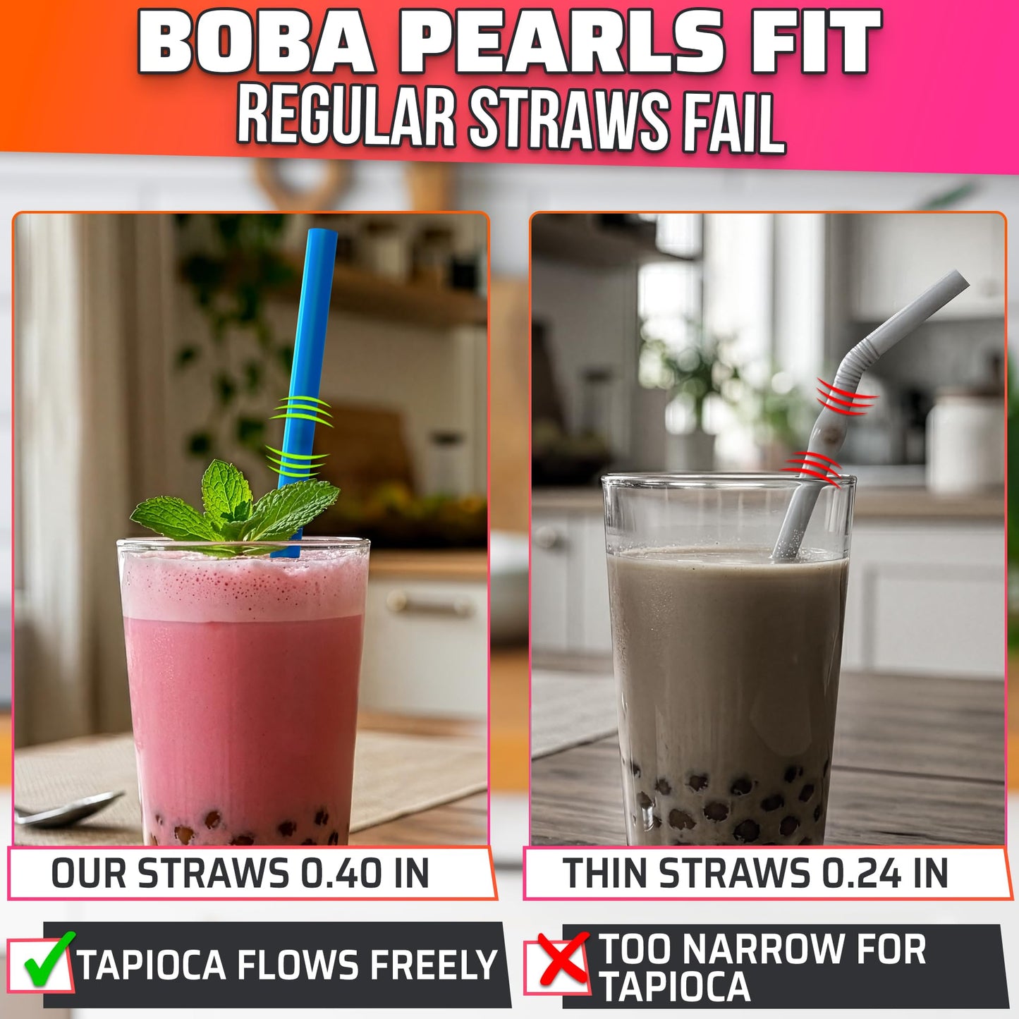 300 Pcs Boba Straws Individually Wrapped - 9.25"x0.4" Wide & Sturdy Jumbo Straws for Smoothies, Iced Coffee, Milkshakes & Bubble Tea - Disposable Boba Straw with Angled Tips, Cut-to-Fit Tall Tumblers