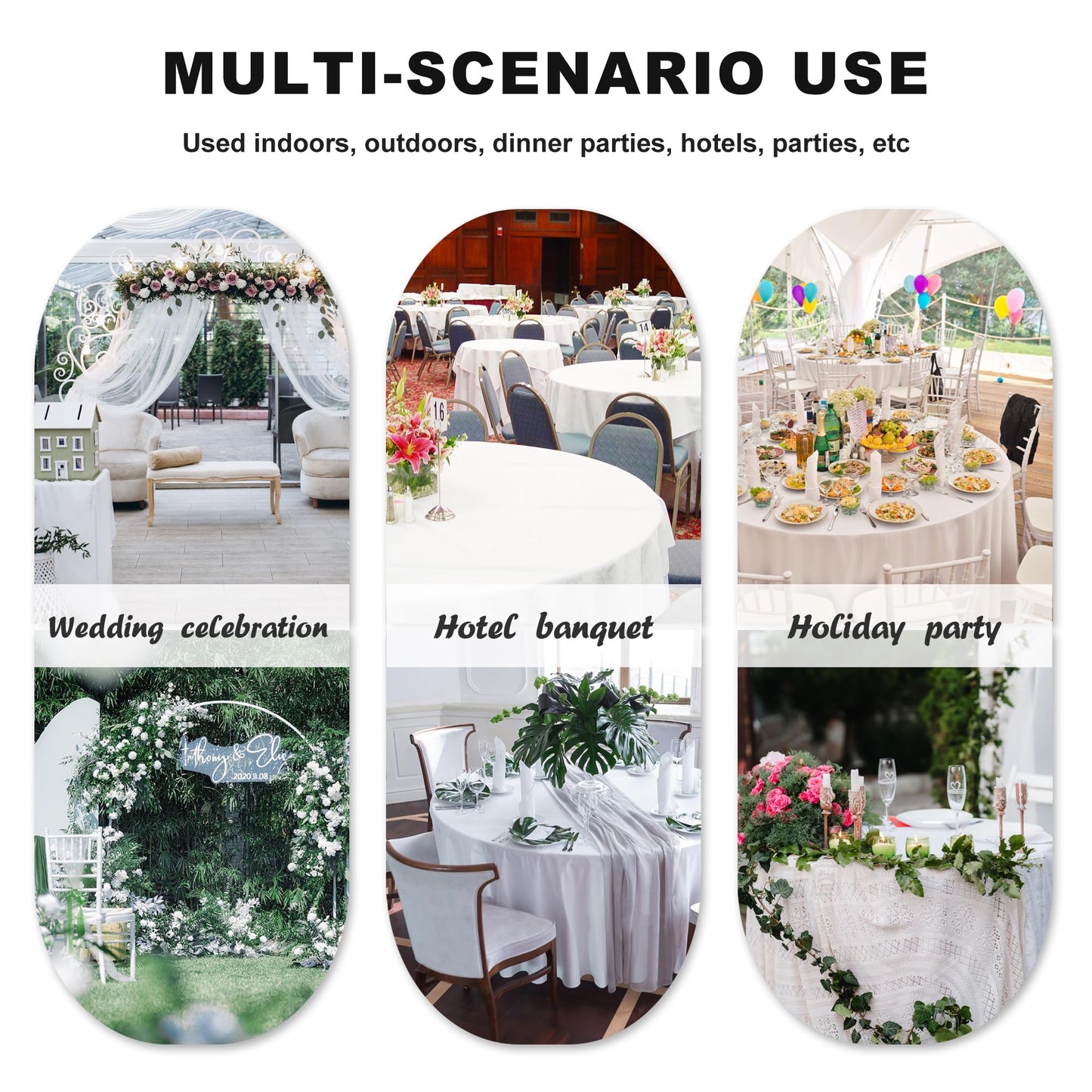 sancua 6 Pack Round Tablecloth 108 Inch White, Stain and Wrinkle Resistant Table Cloth - Washable Polyester Table Cover for Dining Tables, Buffet Parties and Camping