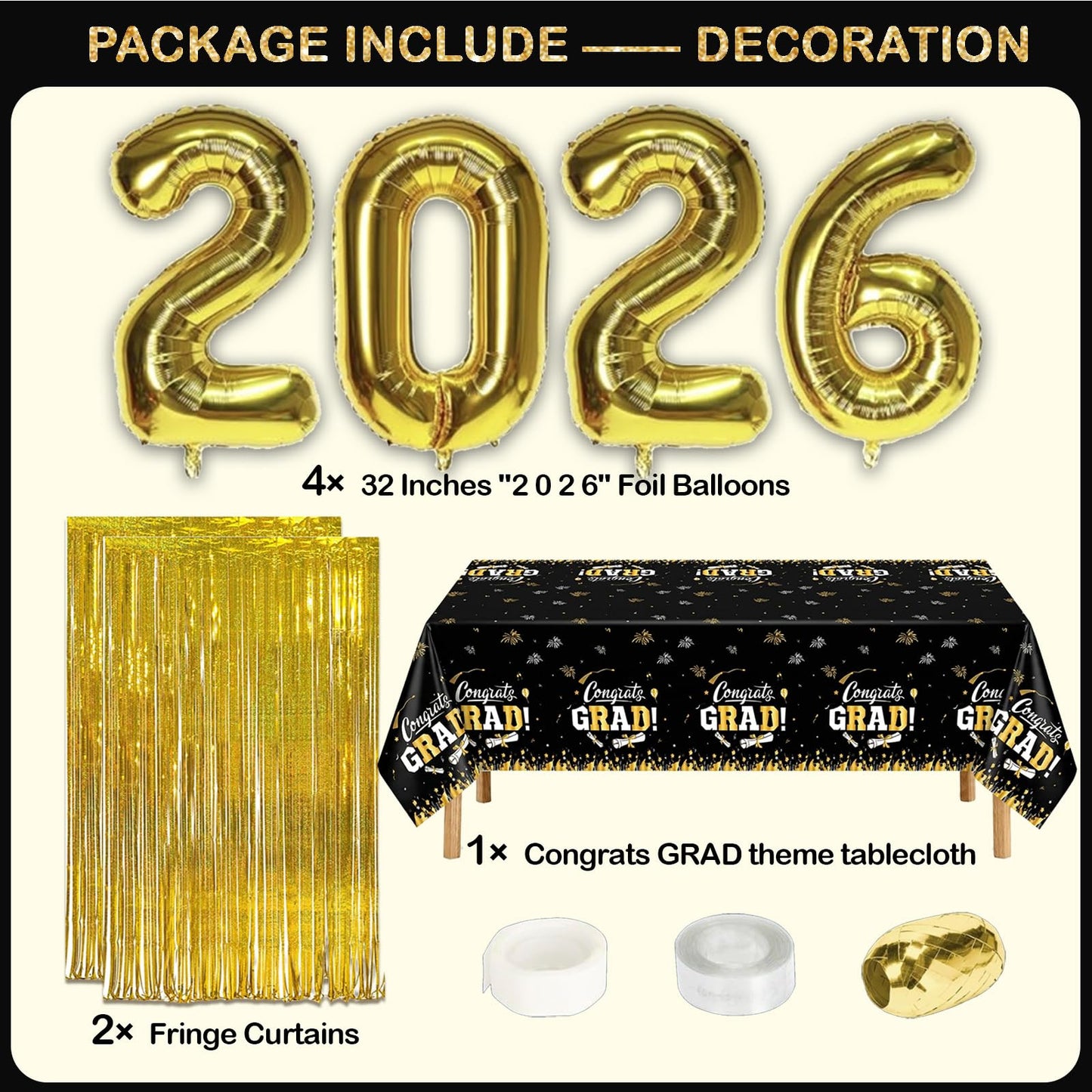 Black and Gold Graduation Decorations Class of 2026 - Graduation Balloon Boxes, Balloon Arch Garland Kit, Fringe Curtains, Party Decorations 2026 for Any Grades