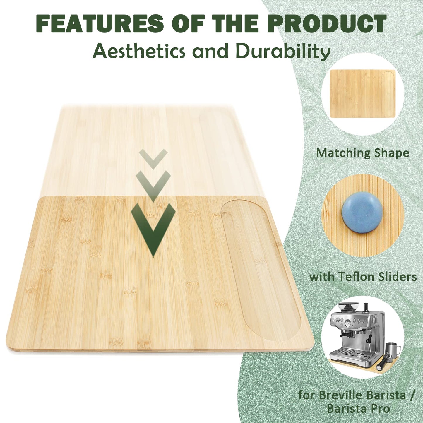 UPGRADED Oversize Bamboo Appliance Slider fit for Breville Barista Espresso Machine 870/878 - Under Cabinet Sliding Tray Caddy for Breville Barista/Barista Pro, Coffee Maker Mover Kitchen Countertop