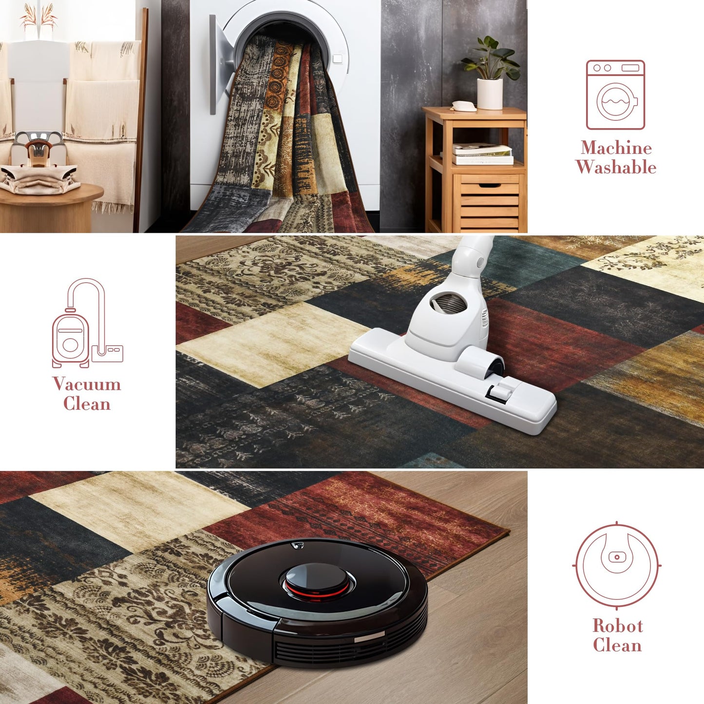 Tepook Modern Area Rug for Living Room, 5x7 Geometric Large Rugs for Bedroom, Washable Patchwork Rug Indoor Non-Slip Throw Carpets for Dining Room Office Farmhouse Home Decor, Multi