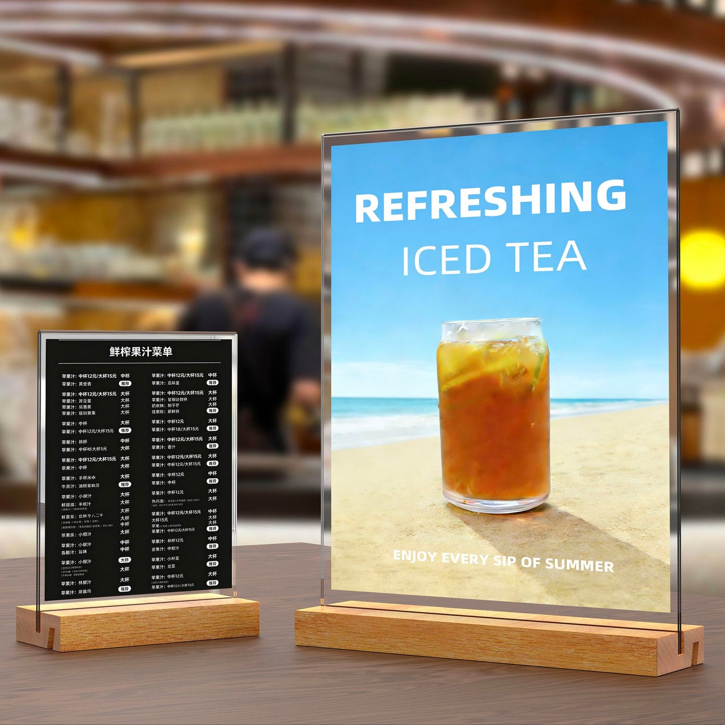 YEEON 8.5x11 Inch Acrylic Sign Holder with Wooden Base, Desktop Display Stand (8.5x11 5Pack)