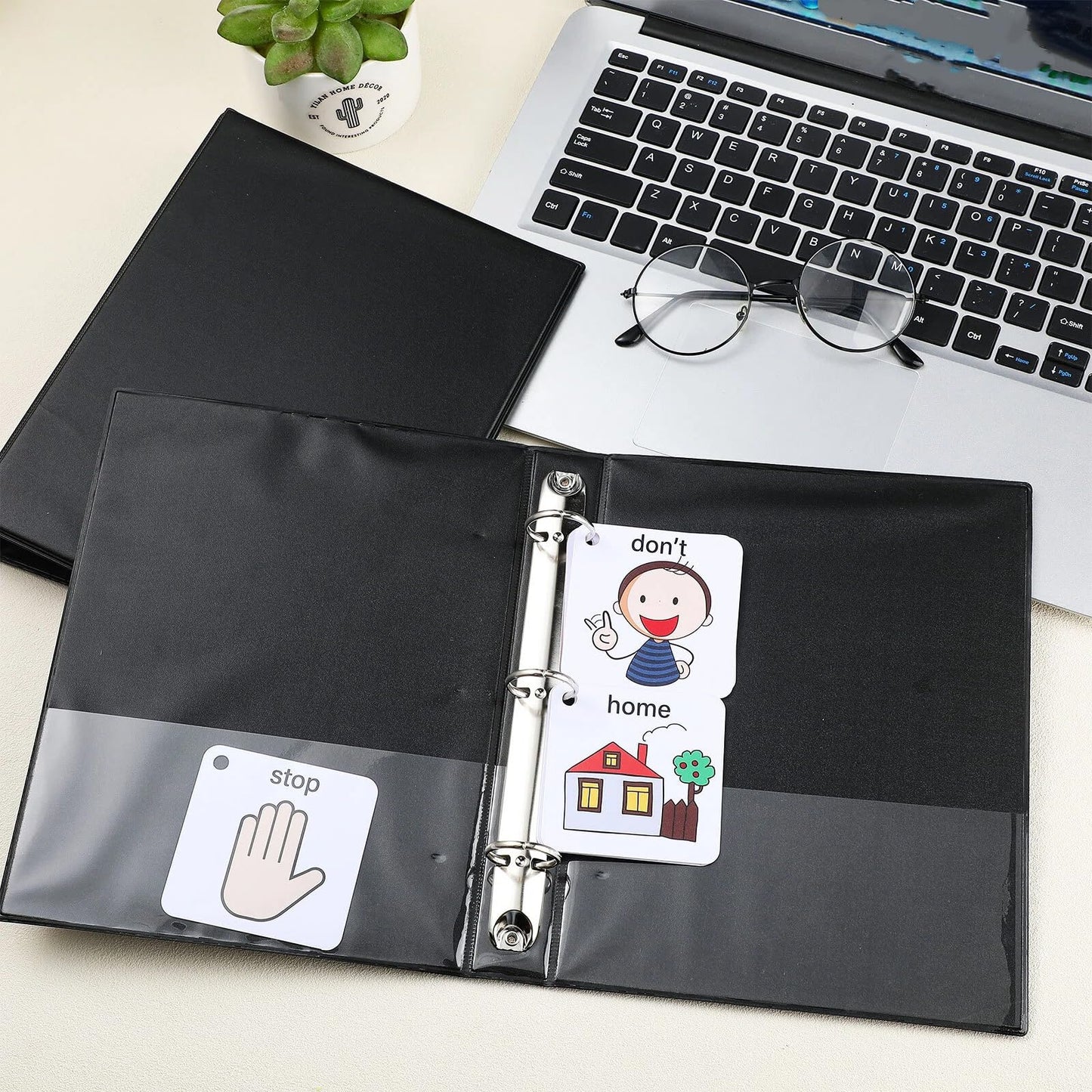 Resurhang 6 Pcs 1 Inch 3 Ring Binders 9.25 x 7.24 Inch Mini Small Black 3 Round Ring Binder with 2 Clear Pockets Fits 5 1/2 x 8 1/2 Binder Paper Pages Planner