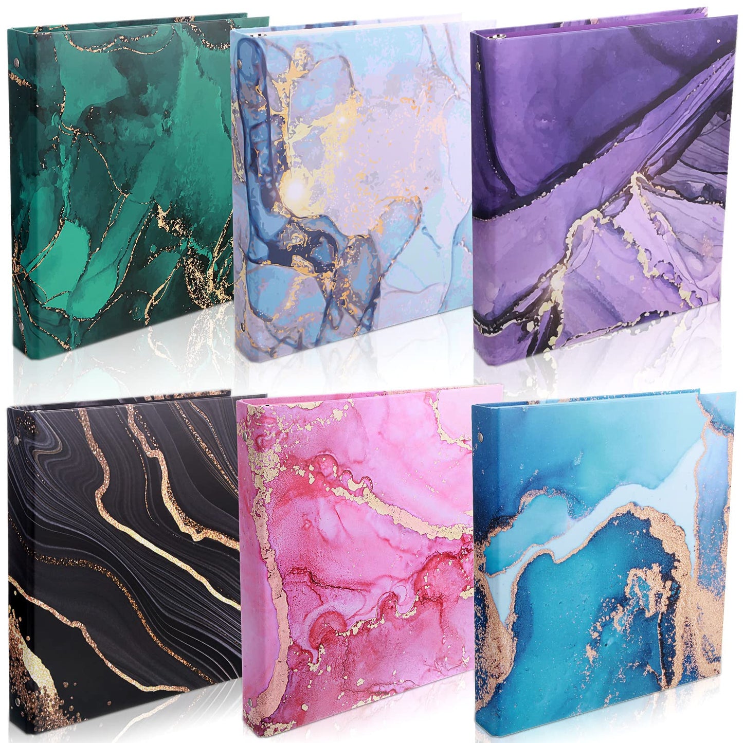 Thenshop 6 Pack Marble 1 Inch 3 Ring Binders Cute Decorative Round Ring Binders Aesthetic Hardcover for Loose Leaf Paper Letter Size Paper School Office Supplies, 10.5 x 12 Inch