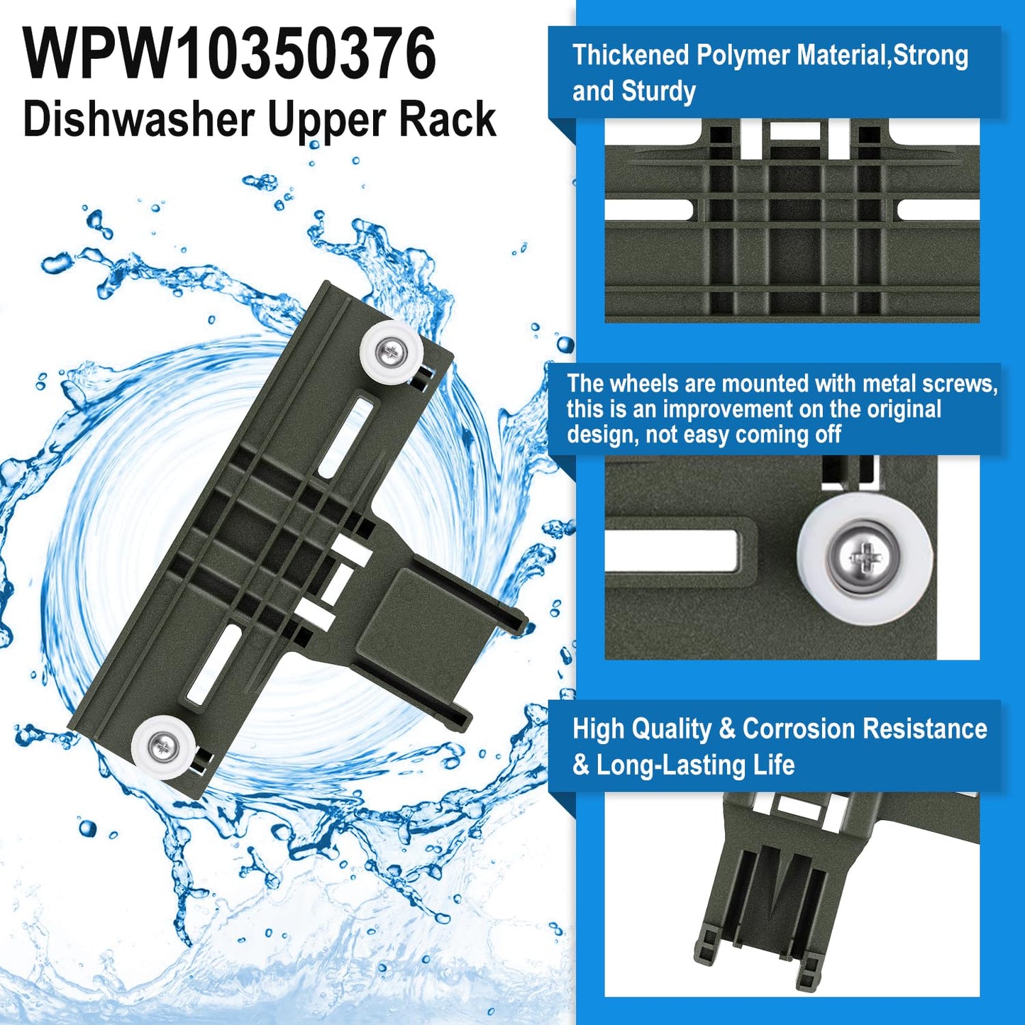 (12PCS) Upgraded W10350376 W10350374 Dishwasher Top Rack Parts & W10320664 W10320665 Dishwasher Adjuster Housing for Kenmore/Kitchenaid Dishwasher Upper Rack Parts W10195840,KUDE20FXSS4 Rack Adjuster