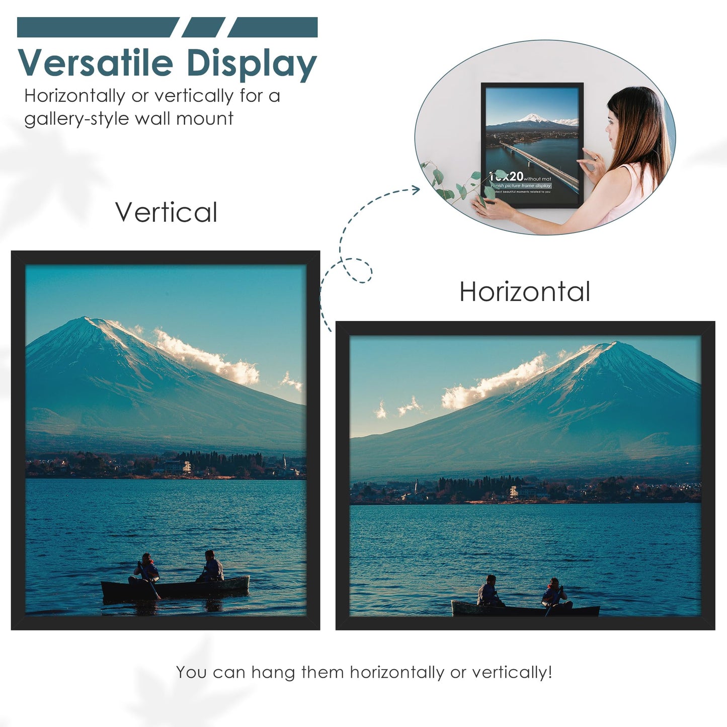 Fisnish 16x20 Picture Frames 5 Pack, Black Poster Frames for Horizontal or Vertical Wall Mounting