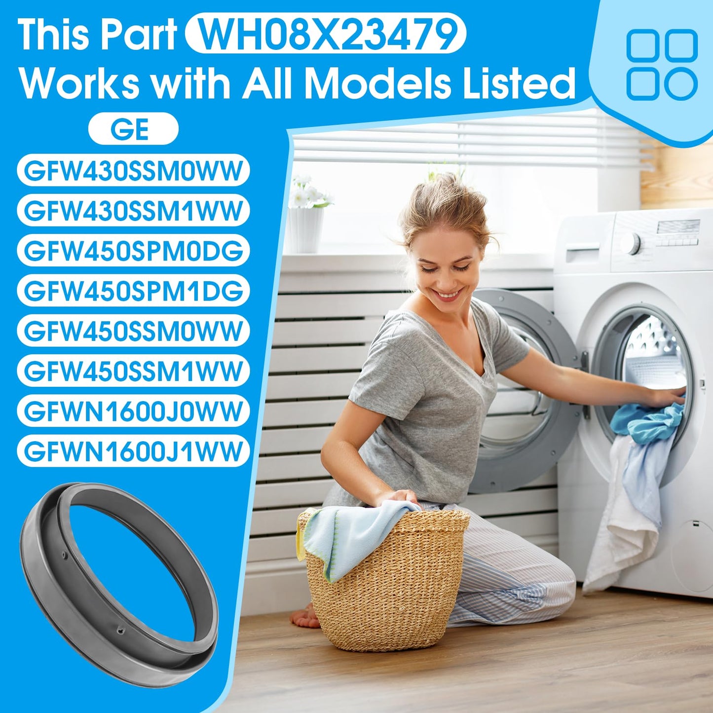 WH08X23479 Washer Door Boot Seal Door Diaphragm Compatible with GE Front Load Washer, Door Gasket Replacement Part 4467230 AP6032732 PS11763264 EAP11763264