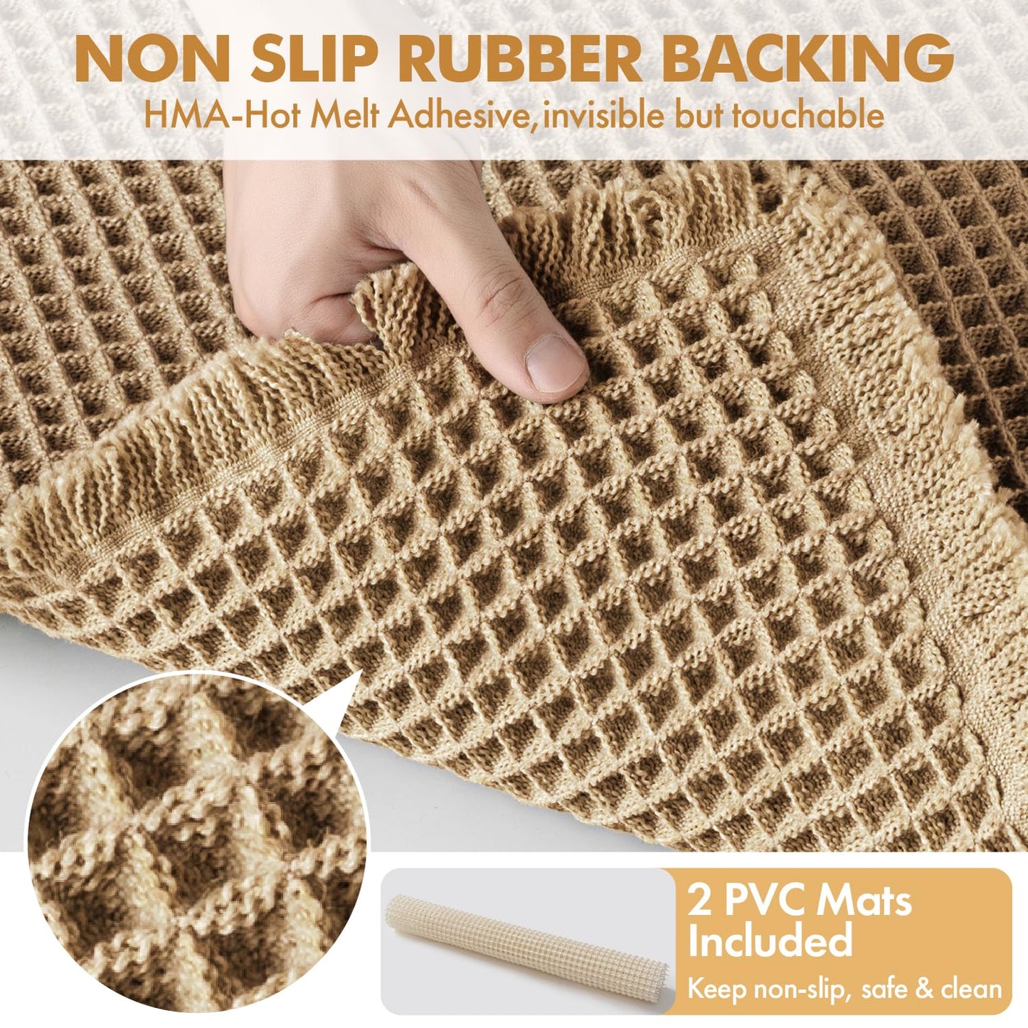 MIULEE Set of 2 Waffle Bathroom Rugs, Boho Bath Rugs Non Slip Washable, Super Absorbent Bath Mats, Ultra Soft Rubber Backed Shower Mats for Bathroom Floor, Tub and Shower, Brown, 24x36 Inch