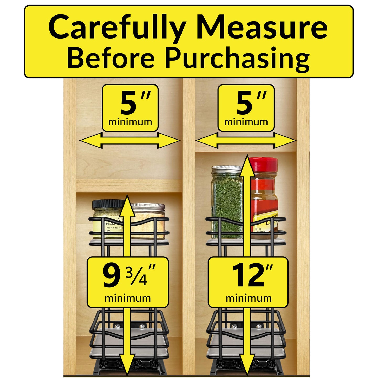 LYNK PROFESSIONAL® Pull Out Spice Organization for Cabinets - 4-3/8 inch Wide – Spice Rack for Inside Cabinets, Slide Out Spice Rack Organizer for cabinet – Pull Out Spice Rack, Sliding 2 Tier Black