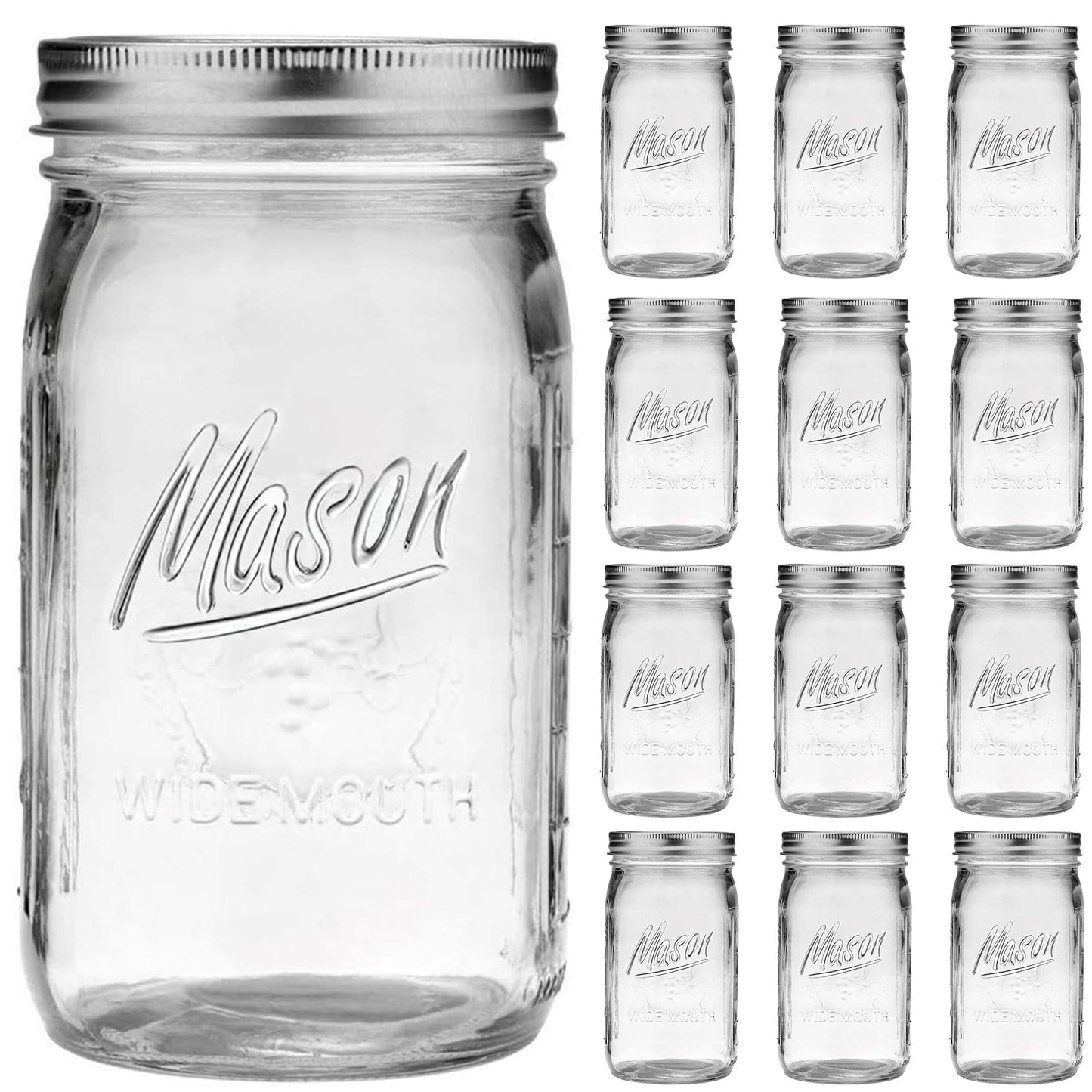 Esrentle Wide Mouth Mason Jars 32 oz - 12 Pack Large Glass Mason Jars with Airtight Lids and Bands, 1 Quart Glass Jars for Pickling, Canning, Fermenting and Food Storage, Microwave & Dishwasher Safe