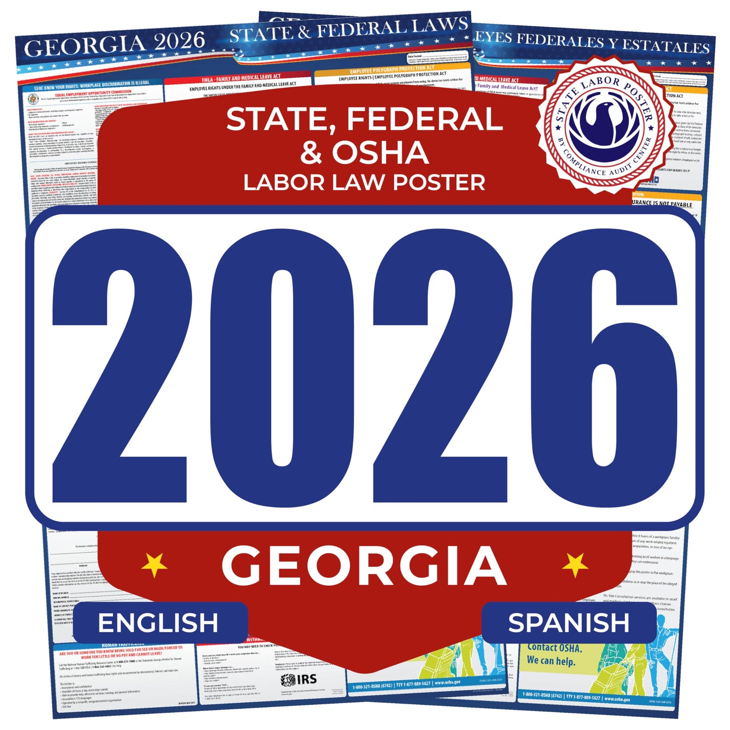2026 Georgia State and Federal Labor Law Poster - English Spanish Combo - OSHA Workplace Compliant - Mandatory Regulations All-In-One Required Compliance Posting for Employees - 17" x 40" - Laminated (English & Spanish Combo)