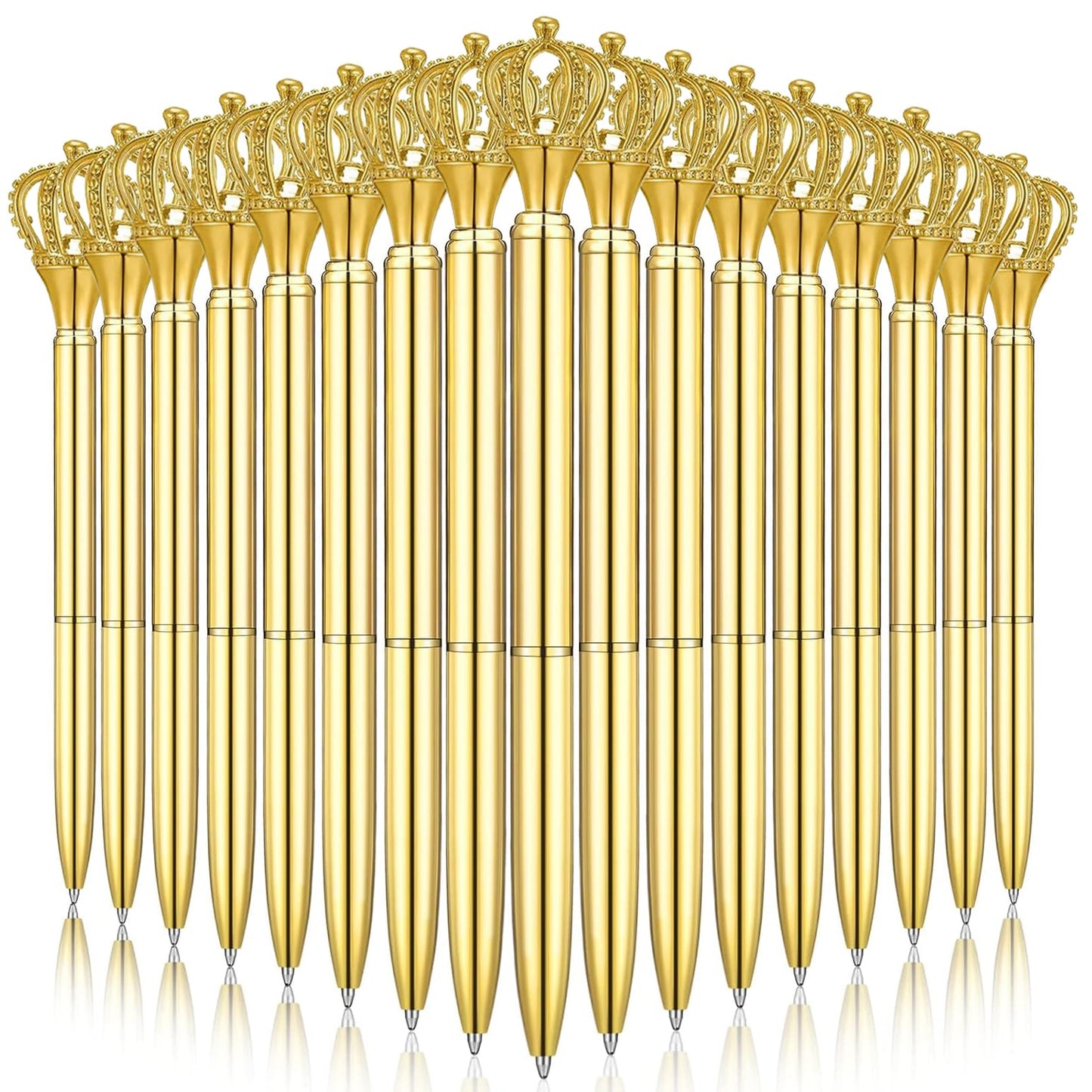 WAYTOSUC 24PCS Ballpoint Pens Set Bling Wedding Anniversary Crystal Metal Ballpoint Pens Fancy Pens Birthday Bridal Shower Return Gifts for Women Girls School Office Supplies (Gold Crown Pen,24)