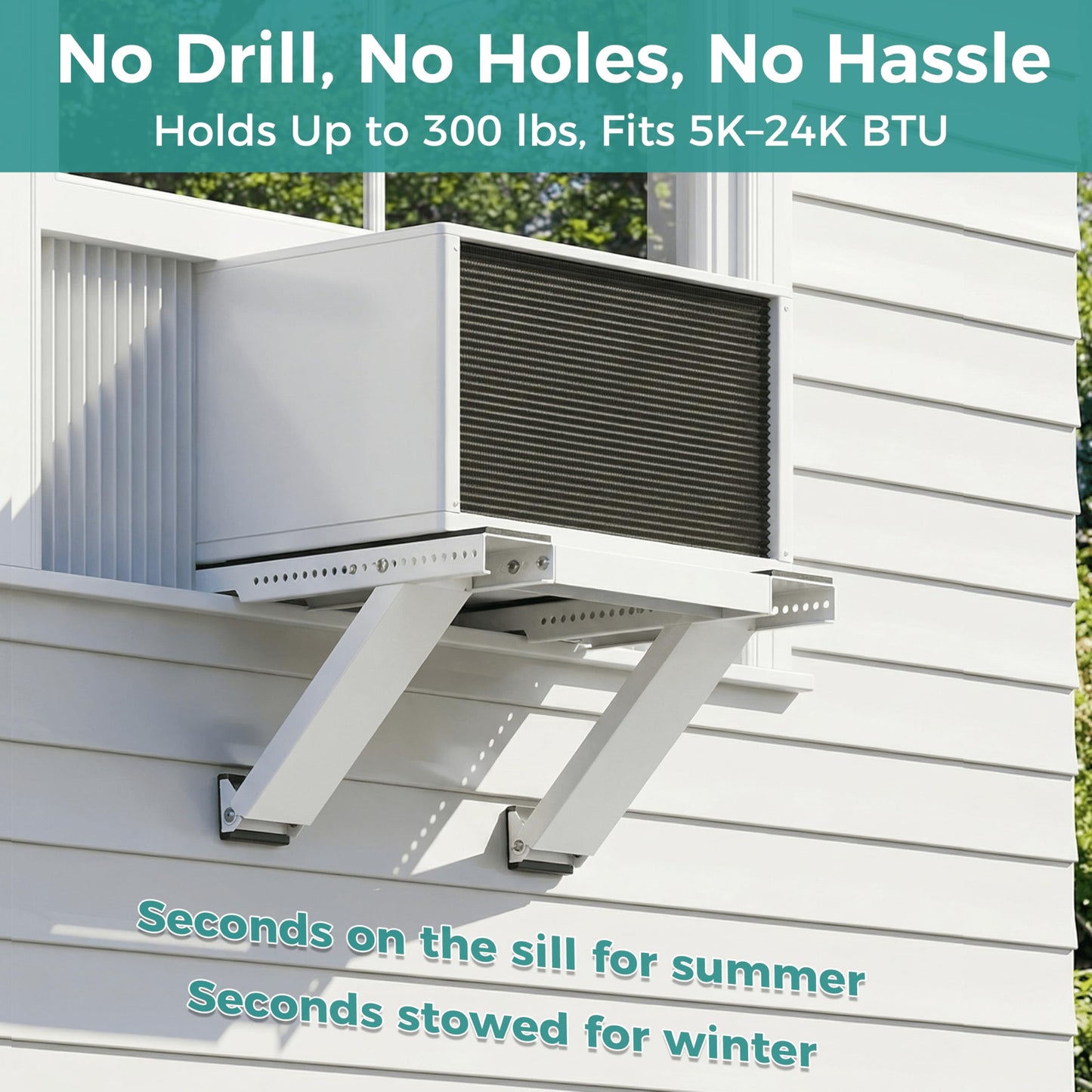 Ocyfym No-Drill Window Air Conditioner AC Support Bracket, AC Unit Outside Holder Stand Brace Mount, Soporte Base para Aire Acondicionado Ventana, Hold Up to 300LBS, Fit Single & Double Hung Window
