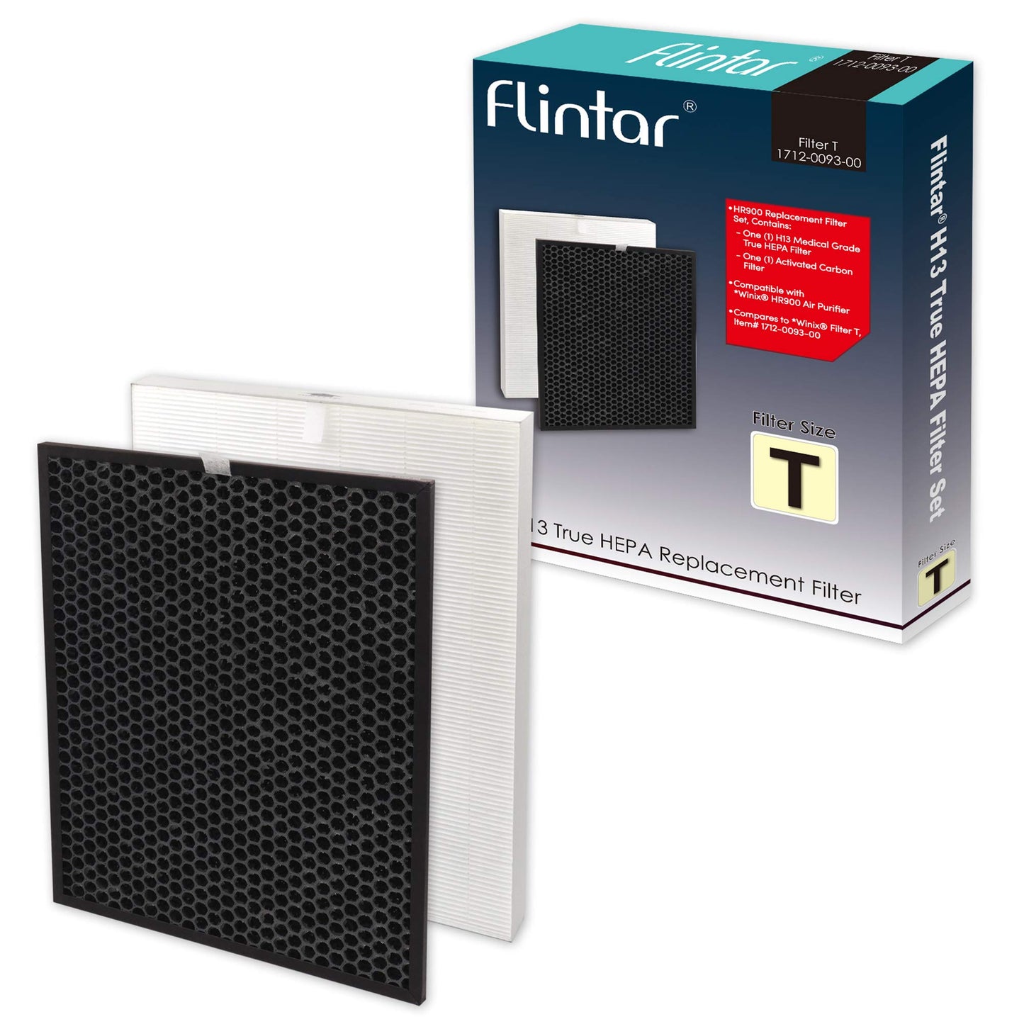 Flintar HR900 Replacement Filter T, Compatible with Winix HR900 Air Purifier, H13 Grade Filtration and Activated Carbon Filter, Part Number 1712-0093-00, 1-Pack