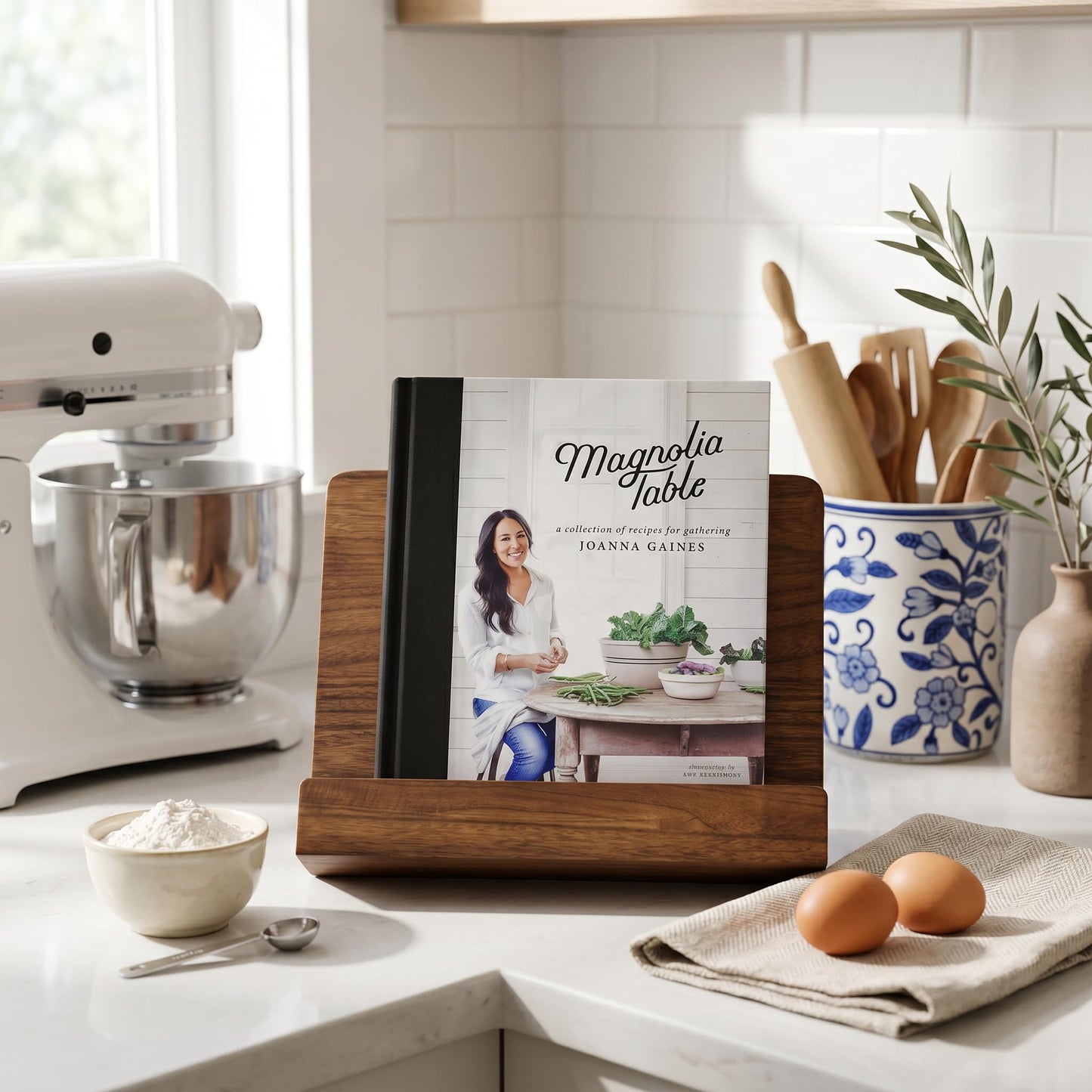 Beautiful Cookbook Stand for Your Kitchen Counter - Solid Wood Stand Easily Keeps Cook or Recipe Books Open for Convenient Cooking - Perfectly Fits Your iPad/Tablet and Enhances Any Kitchen Decor