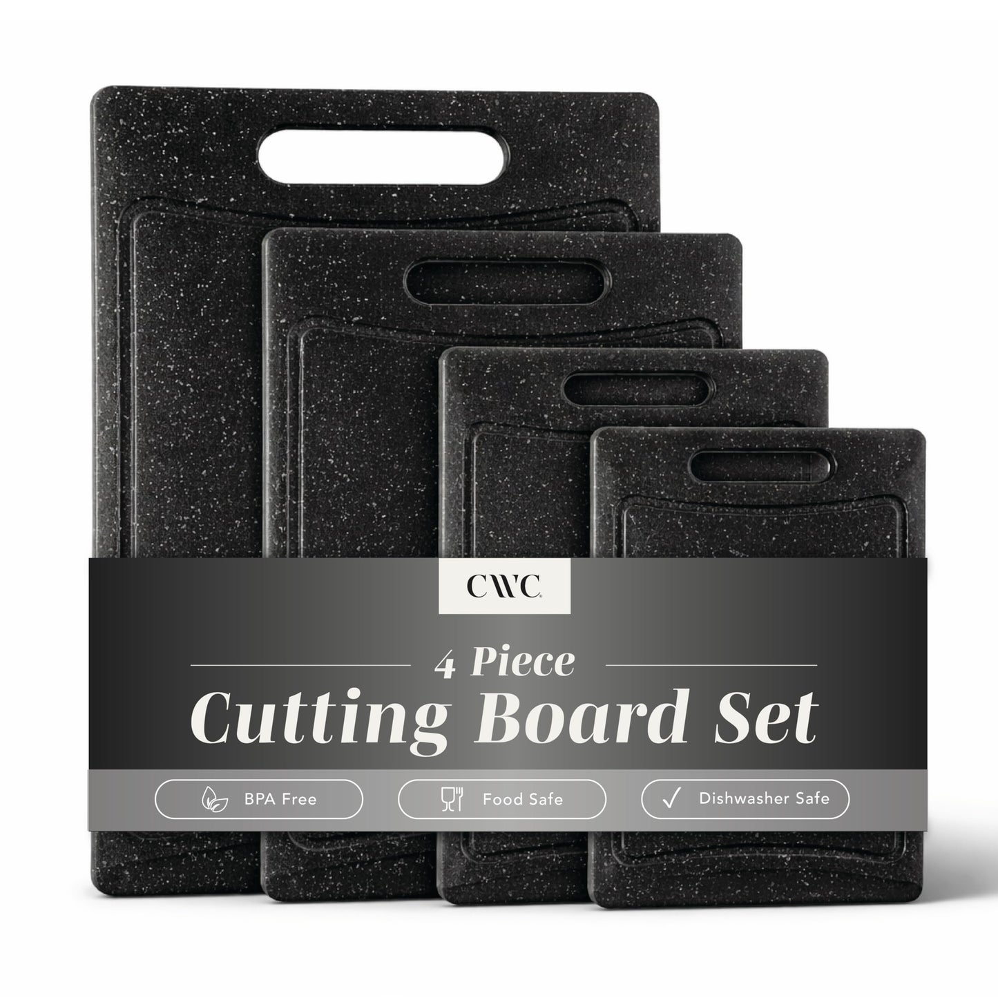 COOK WITH COLOR Non-Slip Cutting Board Set – Kitchen Essentials with Easy Grip Handle for Meat, Veggies, and Fruits, 4 Cutting Boards, Black