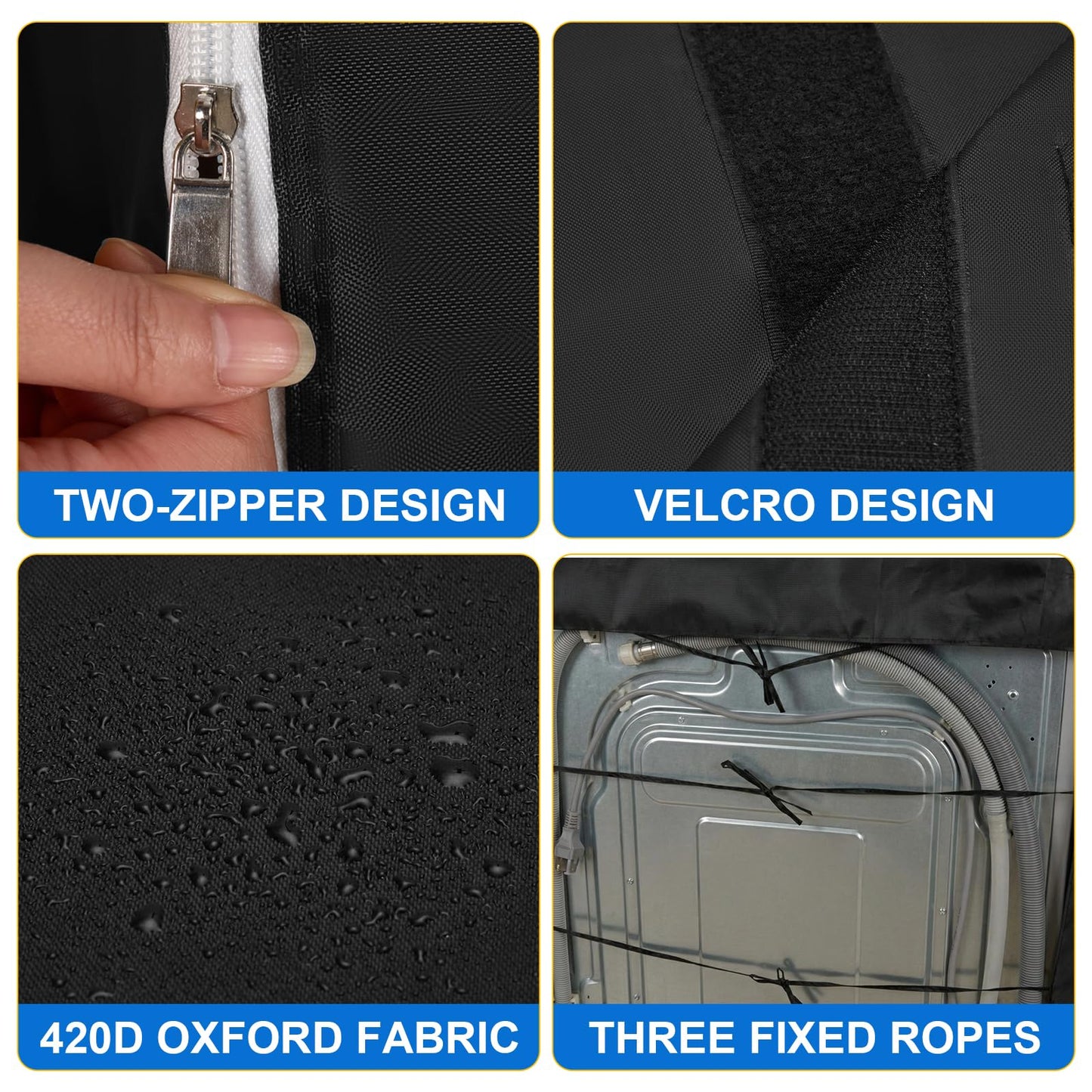 2 Pack Waterproof Washer and Dryer Covers with Durable Zipper 27"W X 33"D X 39"H Large Heavy Duty Washing Machine Cover for Top Load & Outside Use, Black
