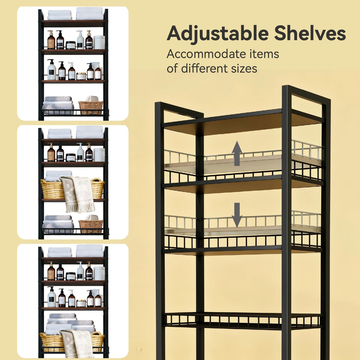 Lovswan 4-Tier Bathroom Organizer Shelf Over The Toilet Storage Cabinet with Feet Pad Over The Toilet Storage Rack with Adjustable Shelf and Basket Bathroom Shelves Above Toilet Bathroom Shelves
