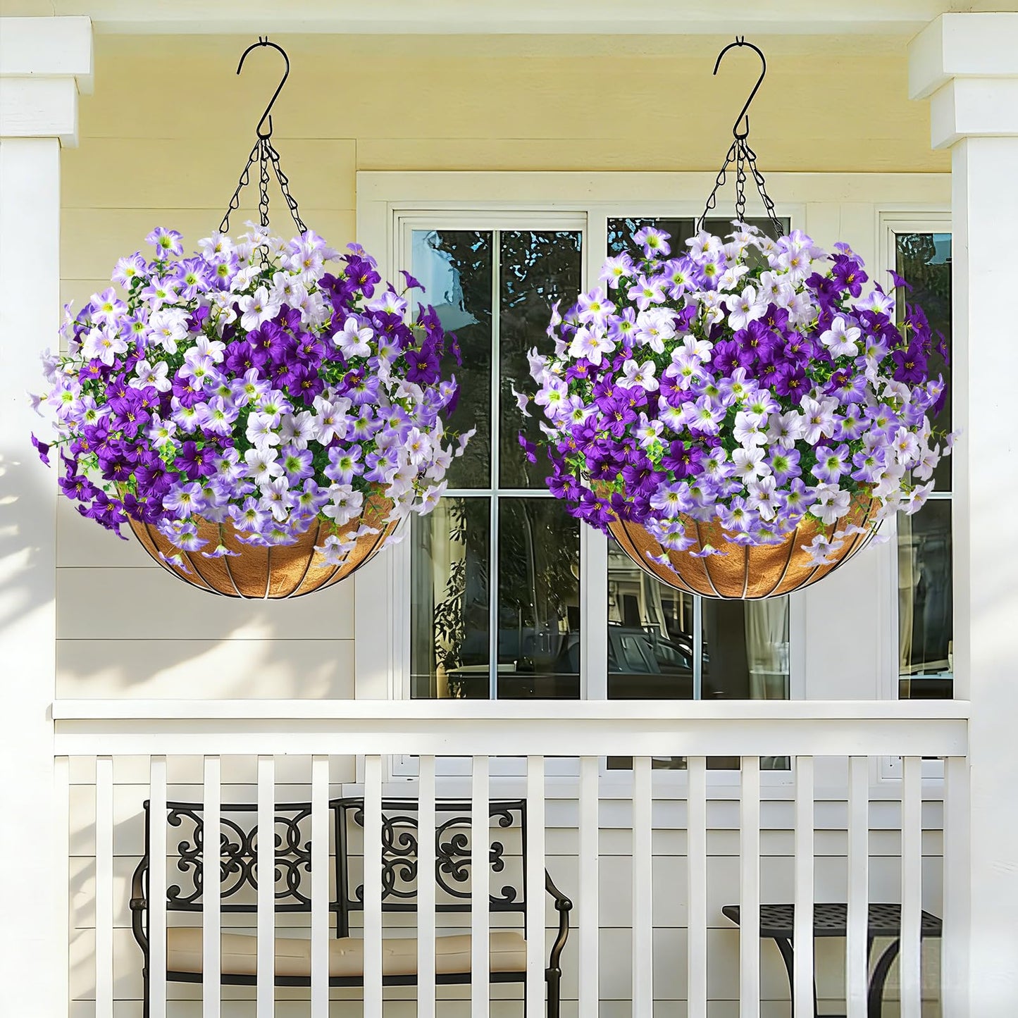 MARTINE MALL 24 Bundles Look Real Artificial Flowers for Outdoors, Realistic Fake Outdoor Flowers, UV Resistant Silk Petunia Flowers for Outside Faux Flowers for Outdoor Garden, Mixed Purple