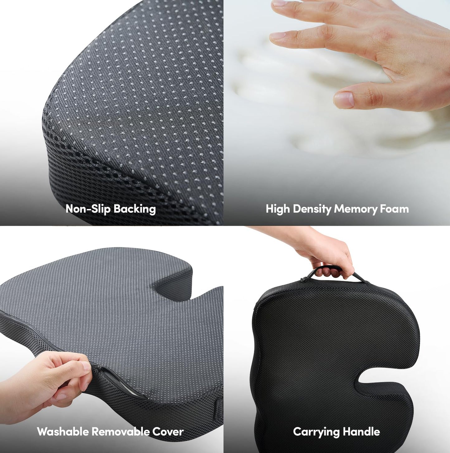 Office Chair Cushion Seat Cushion for Long Sitting ✅– Ergonomic CertiPUR-US® Memory Foam Non Slip Seat Pad for Desk, Car, Travel, Stadium, Bleachers & Airplane ✅– Tailbone Support Pillow