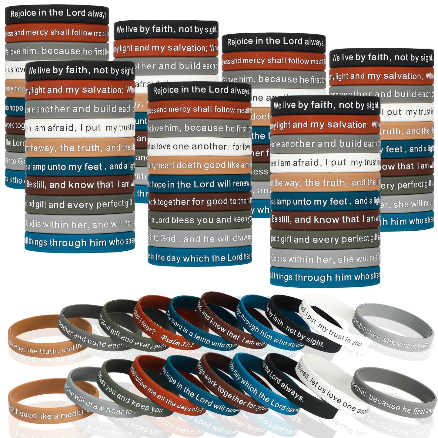 Estune 240 Pcs Bible Verses Bracelets Motivational Quote Rubber Wristbands Christian Religious Silicone Bracelet Inspirational Silicone Wristbands for Unisex Men Women Party (Pastel Color)