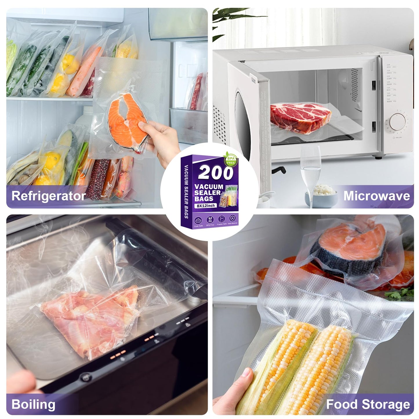 CAREGY Vacuum Sealer Bags 400 Quart 8" x 12" with BPA Free for Food Storage Meal Prep or Sous Vide